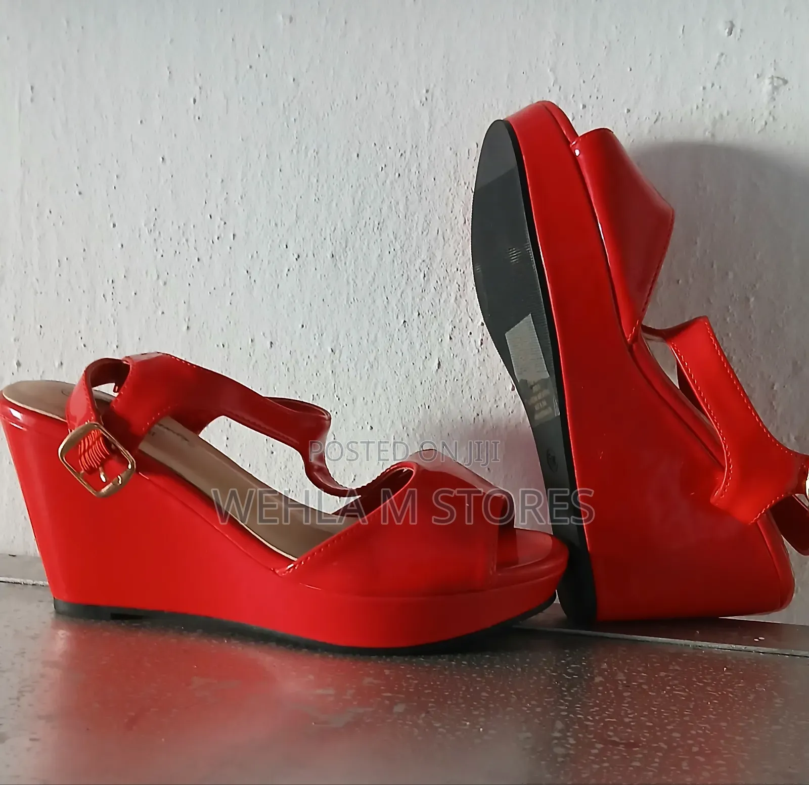 Red Patent Leather Wedge Sandals - Size 6w