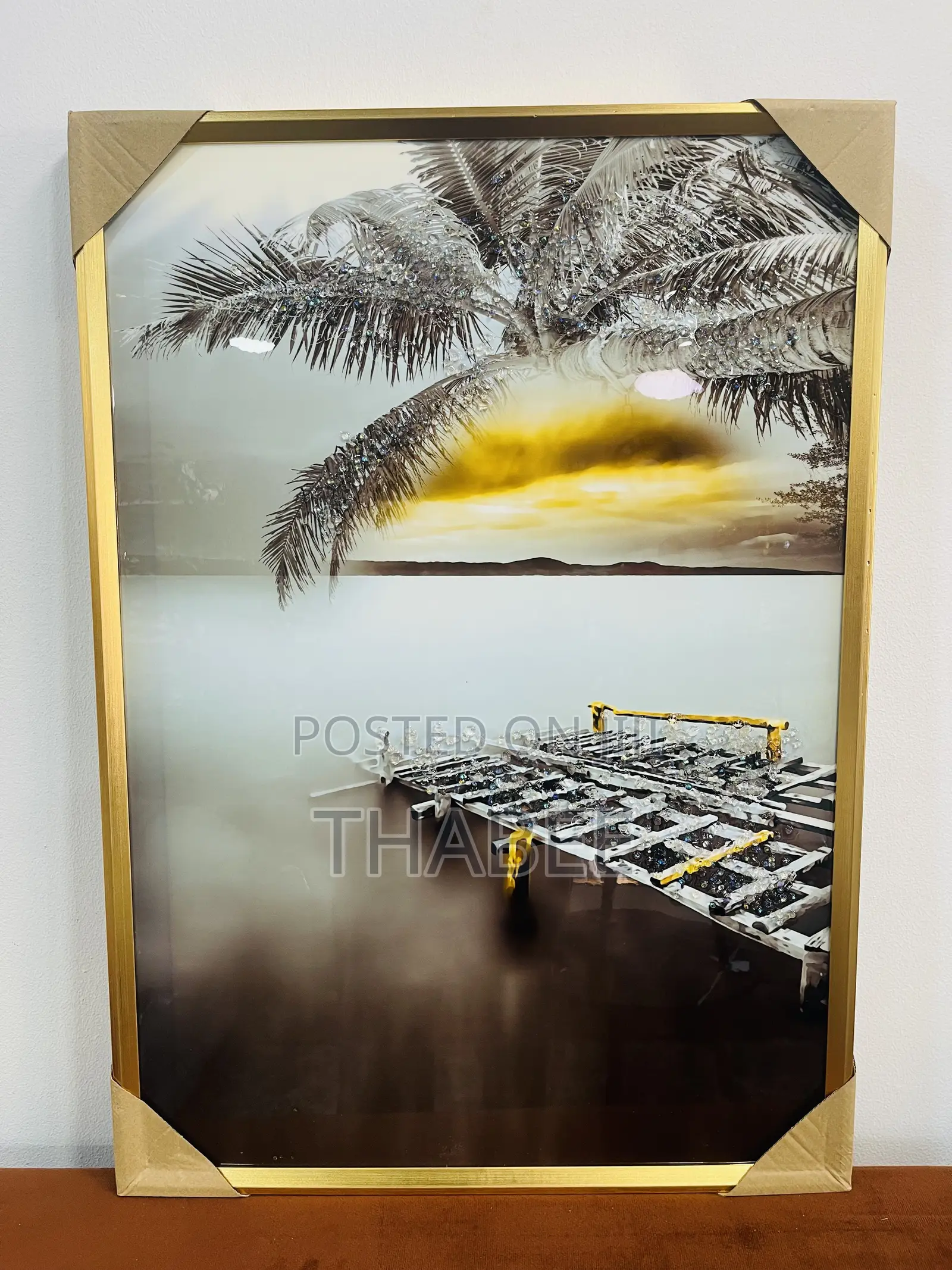 Seaside Sunset Wall Art Black White Gold