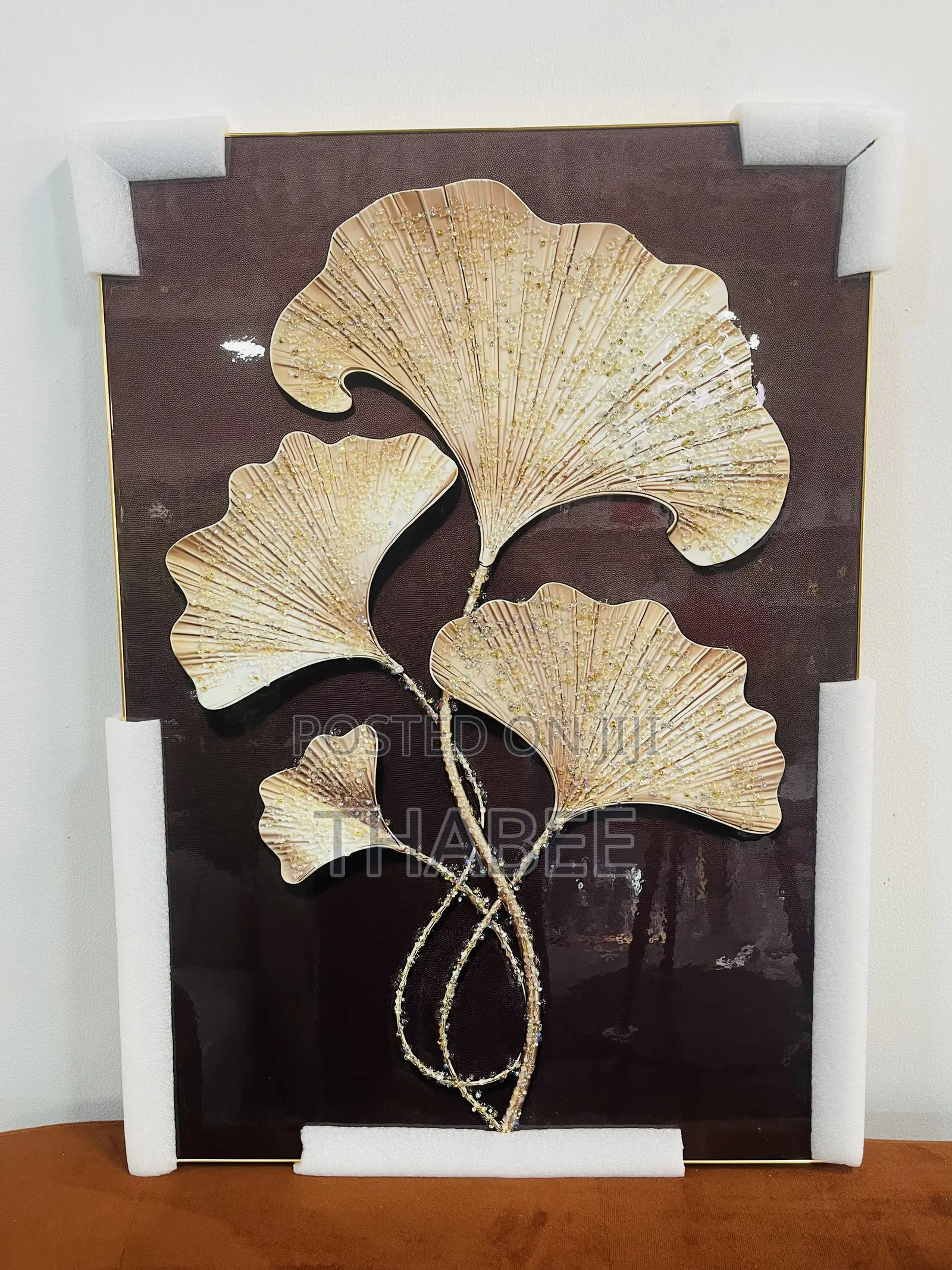 Petals Acrylic Stoned Wall Art Frame Brown Beige