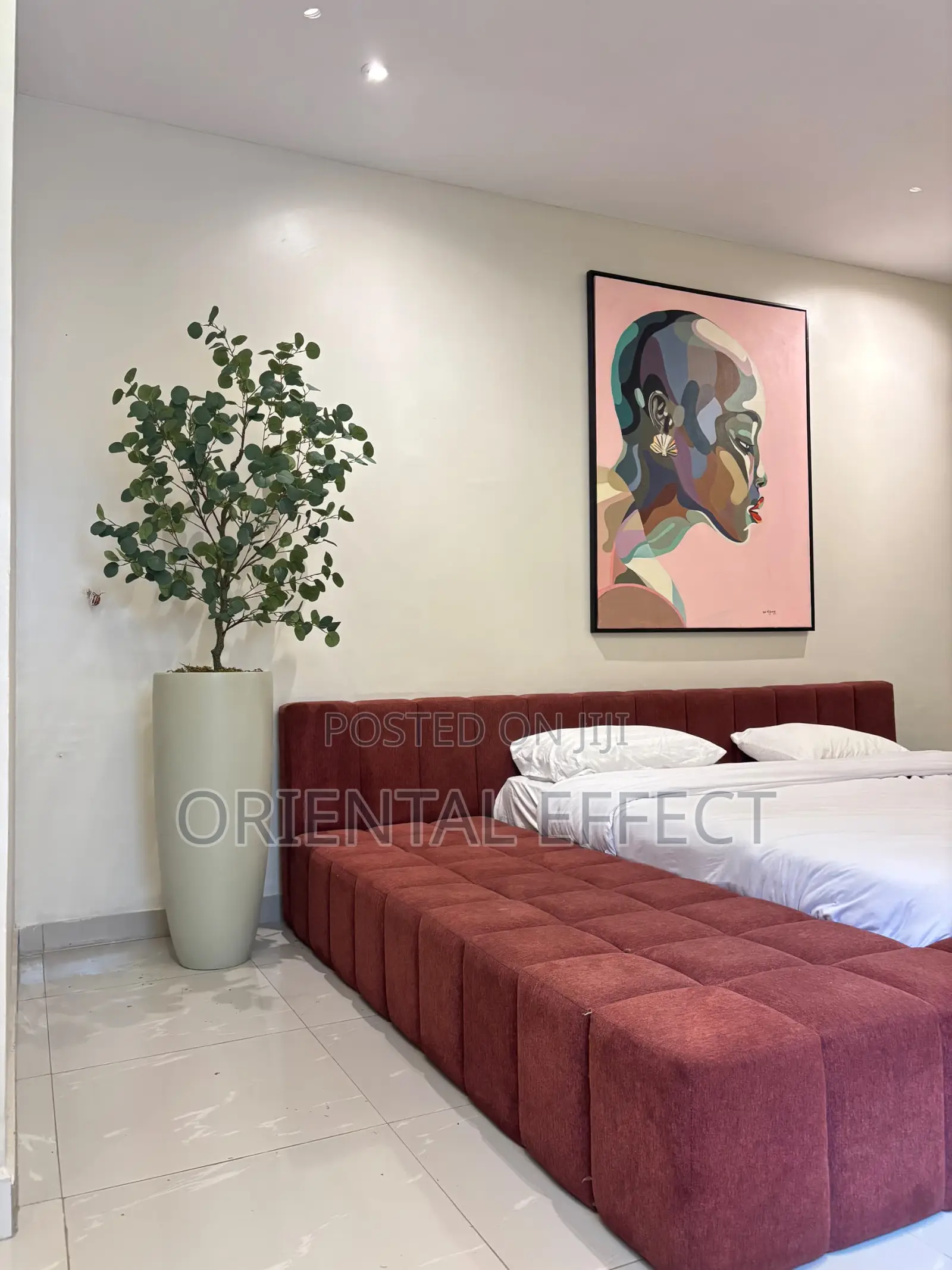 Nude Big Cylinder Planter With Eucalyptus Artificial Tree | Home Decor