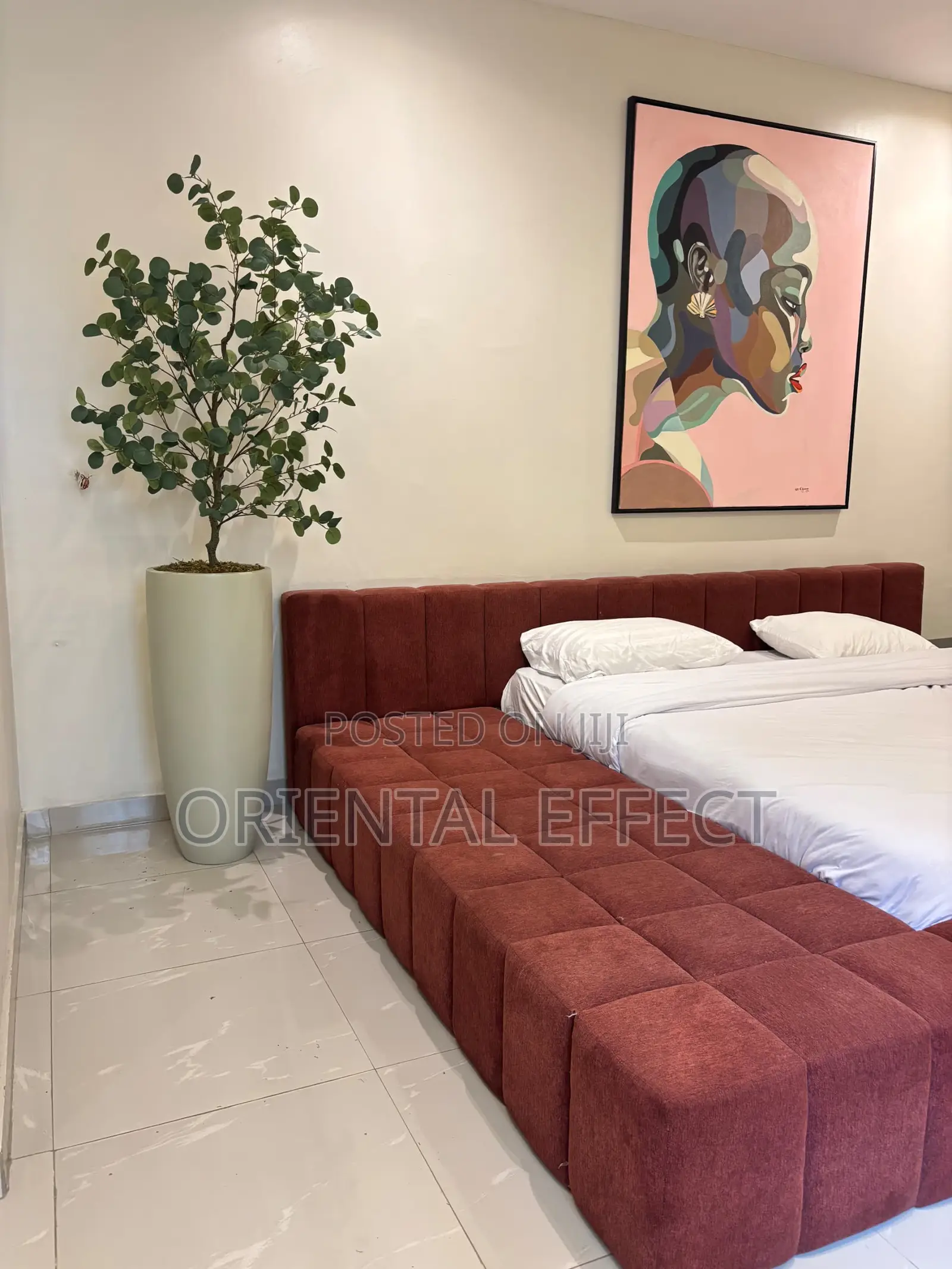 Nude Big Cylinder Planter With Eucalyptus Artificial Tree | Home Decor