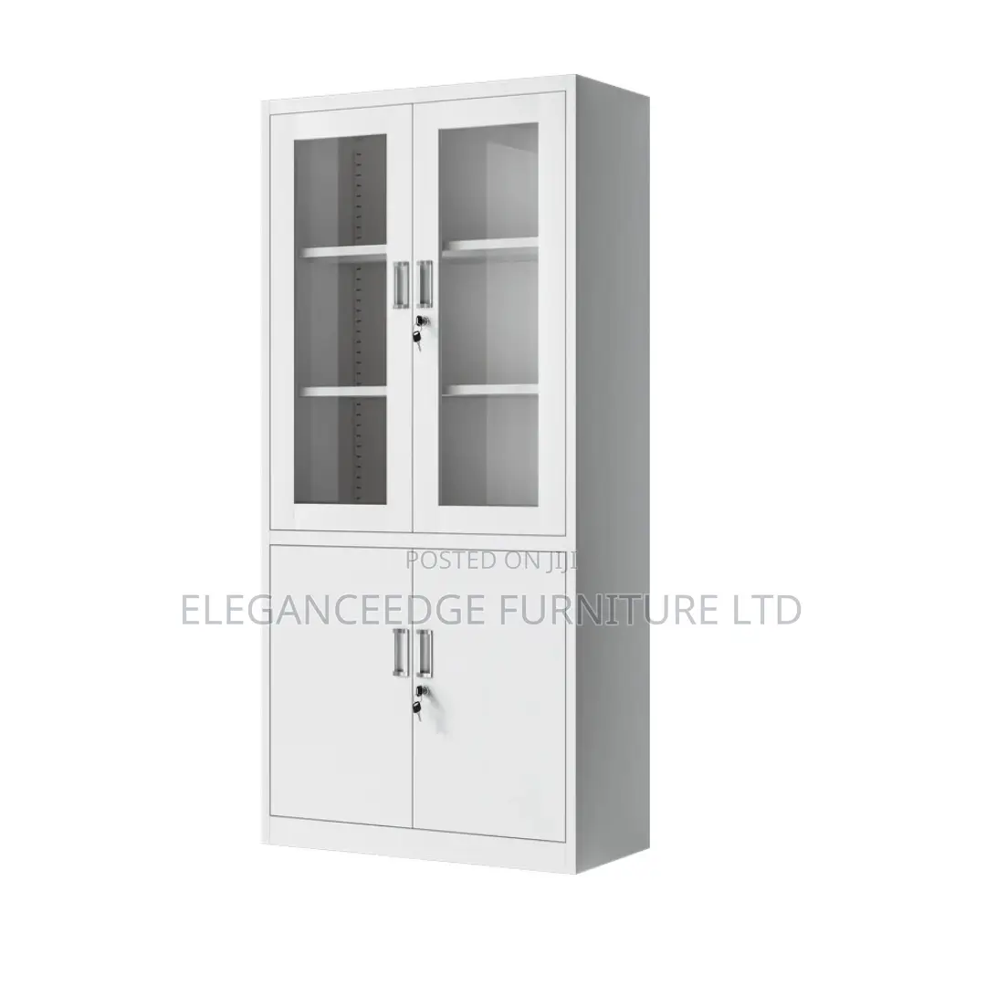 Half Glass and Half Metal Doors Bookshelf Cabinet With Locks