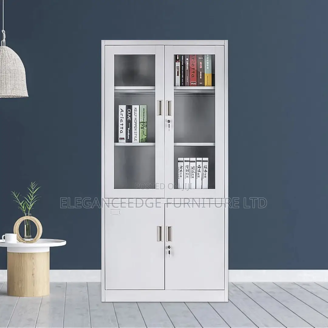 Half Glass and Half Metal Doors Bookshelf Cabinet With Locks