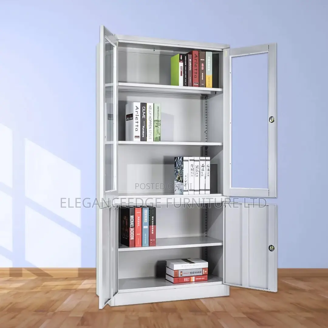 Half Glass and Half Metal Doors Bookshelf Cabinet With Locks