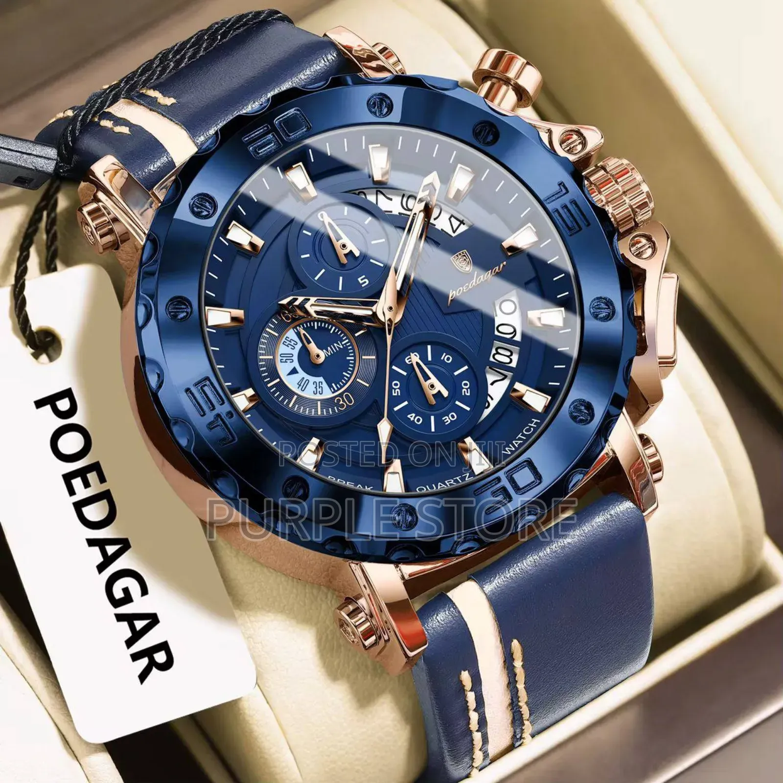 Solid Quality Poedagar Chronograph . Leather Watches 
