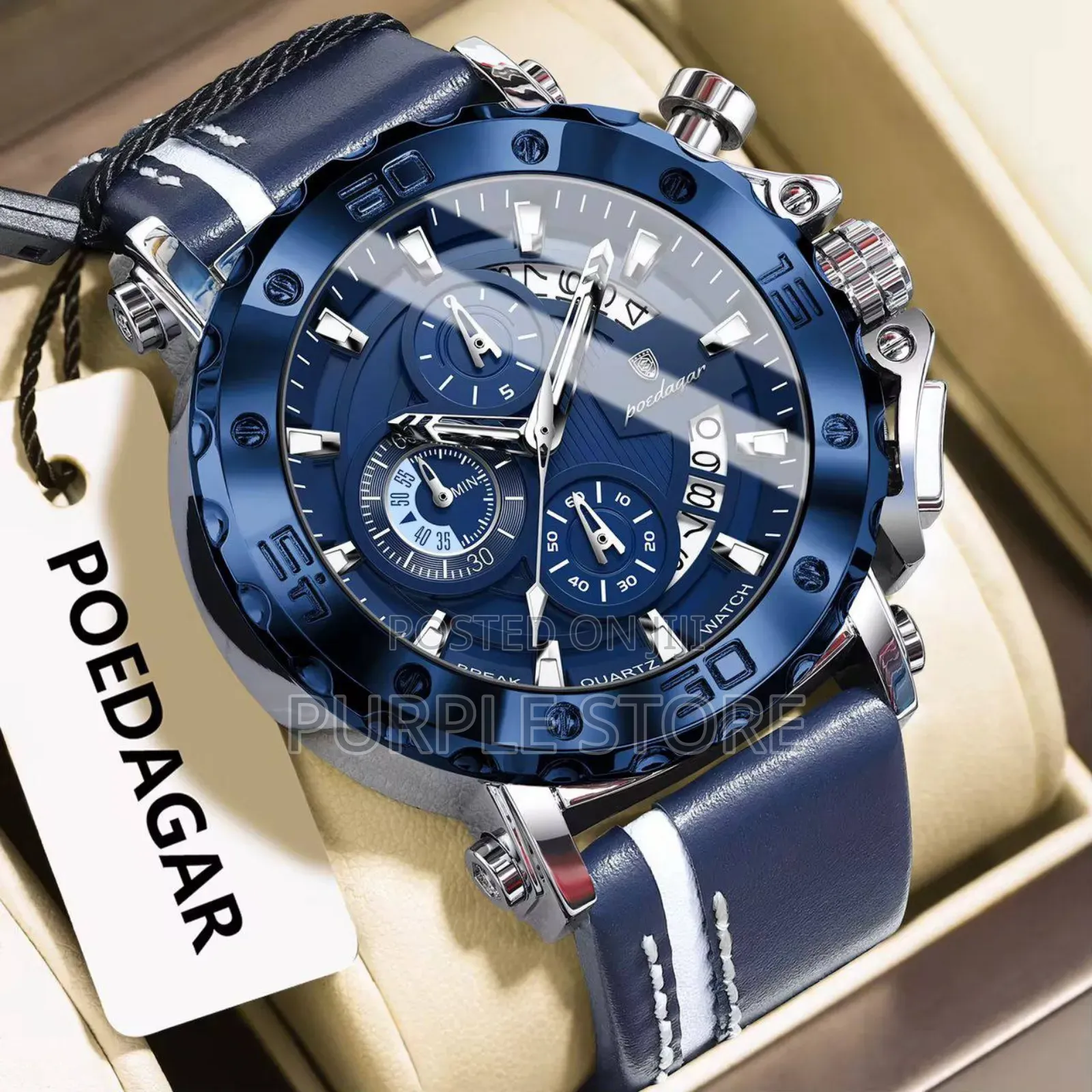 Solid Quality Poedagar Chronograph . Leather Watches 
