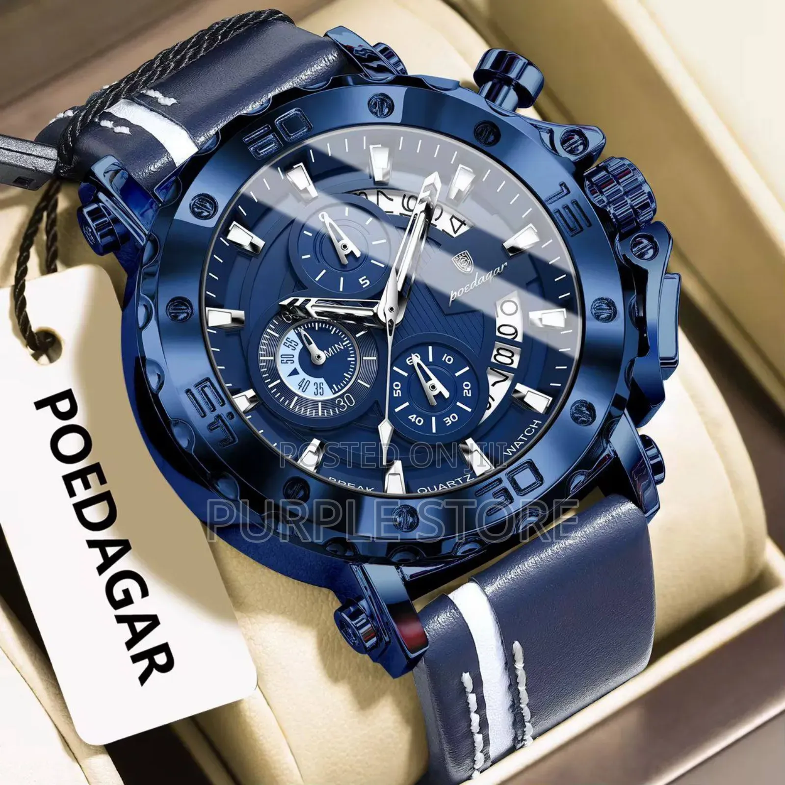 Solid Quality Poedagar Chronograph . Leather Watches 