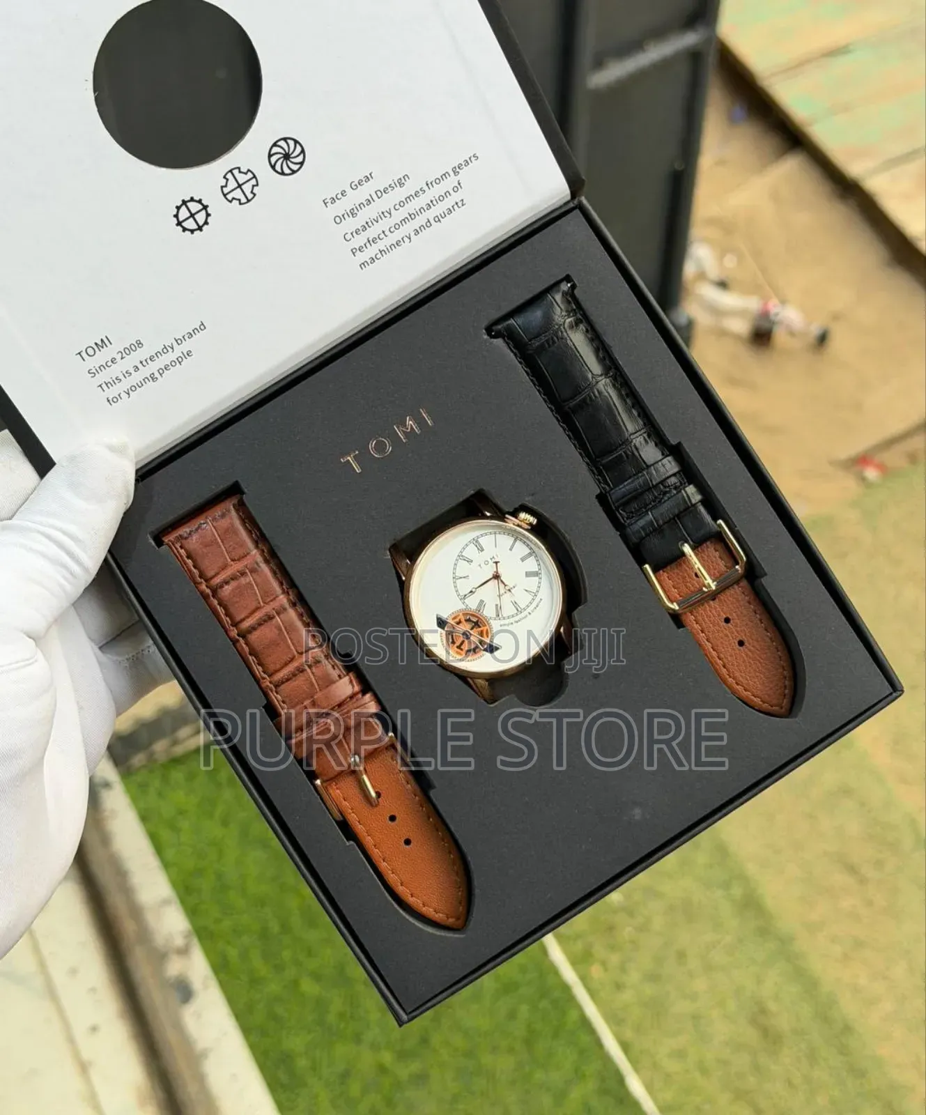 Tomi 2 Straps Leather Wristwatches for Men