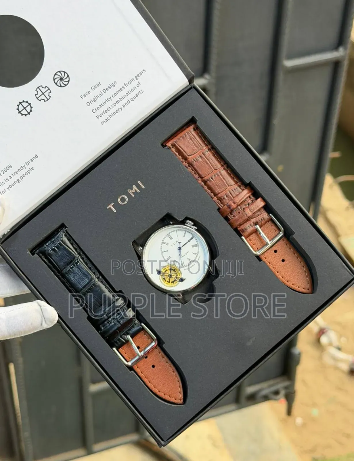 Tomi 2 Straps Leather Wristwatches for Men