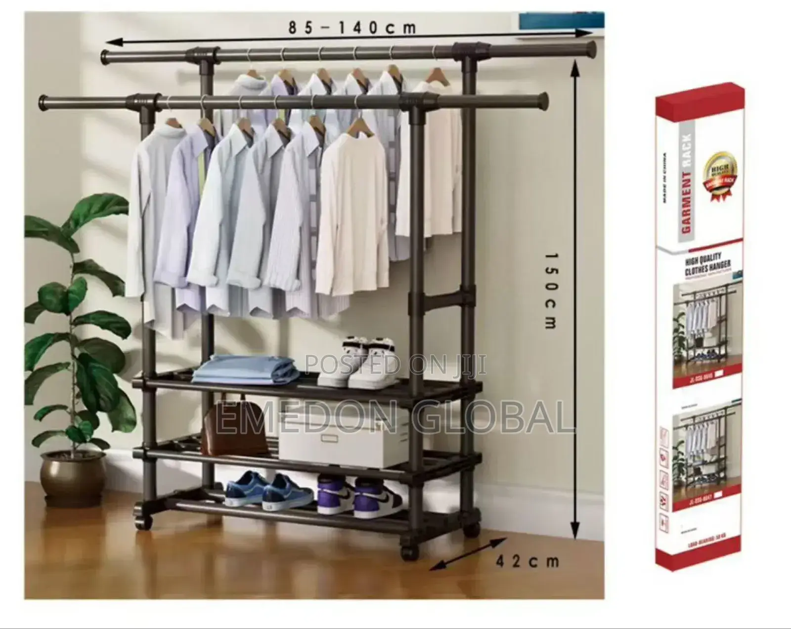 Double Pole Garment Rack With Shoe Rack 3floors