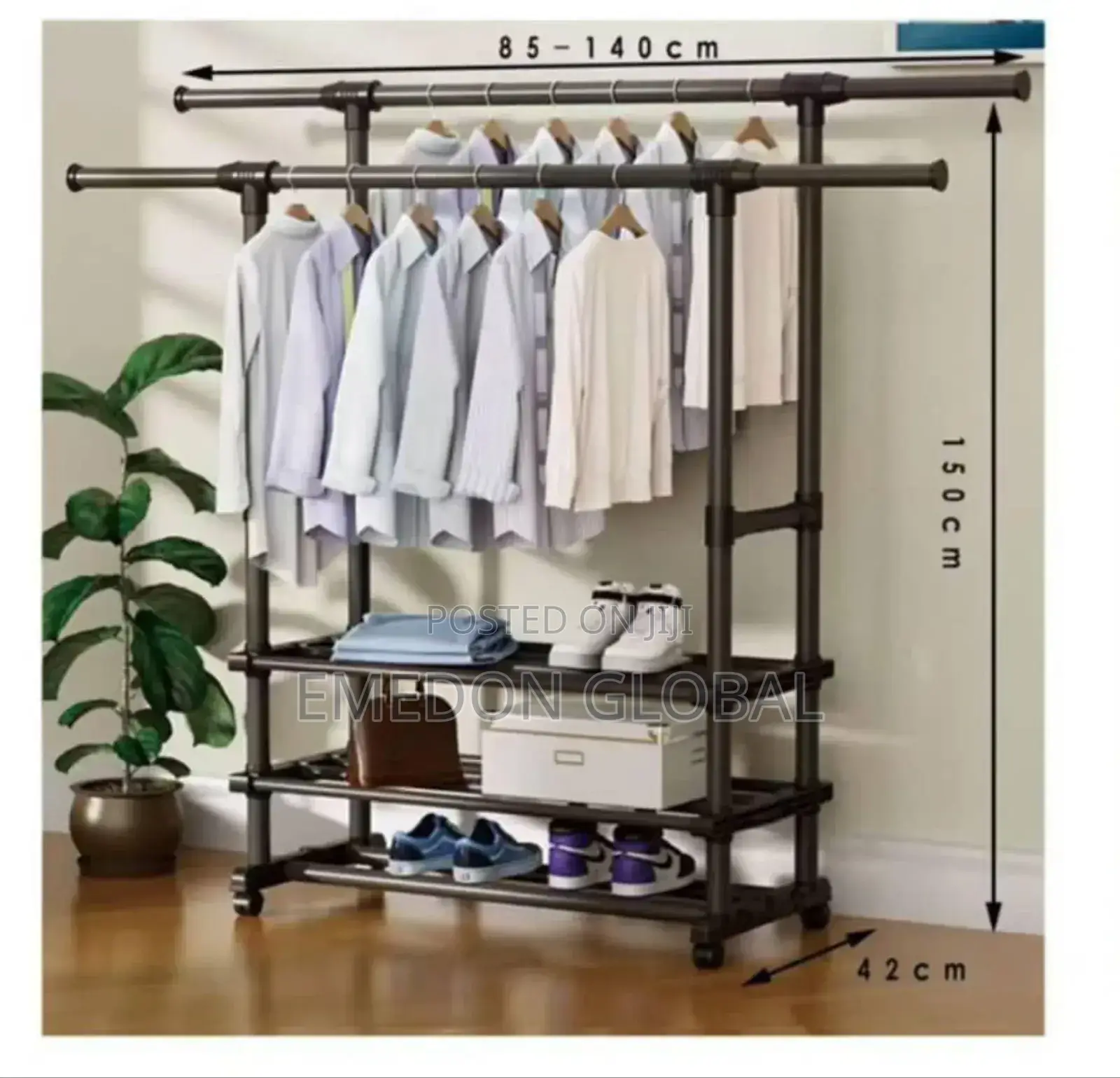 Double Pole Garment Rack With Shoe Rack 3floors