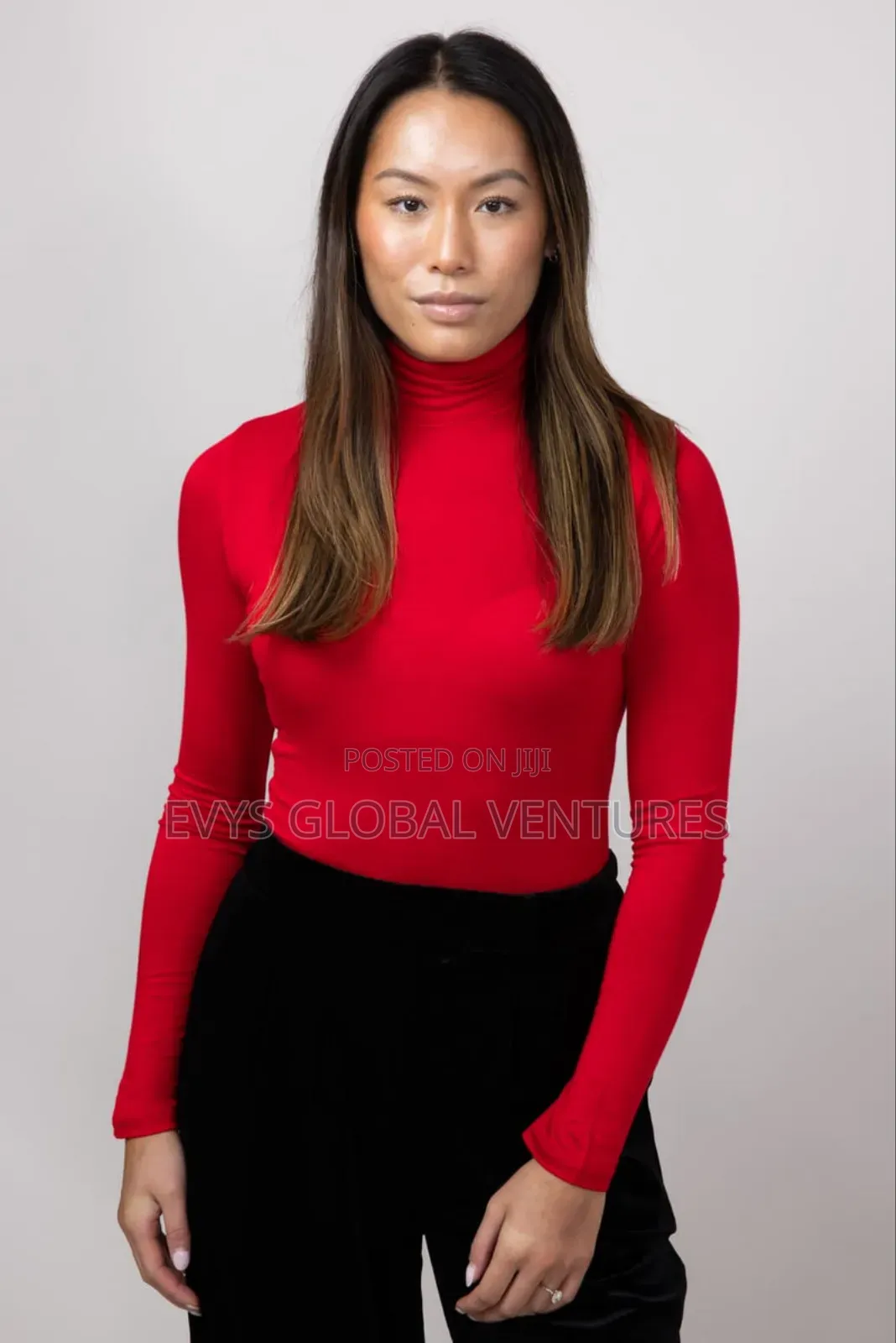 Long Sleeve Turtleneck Top - Red