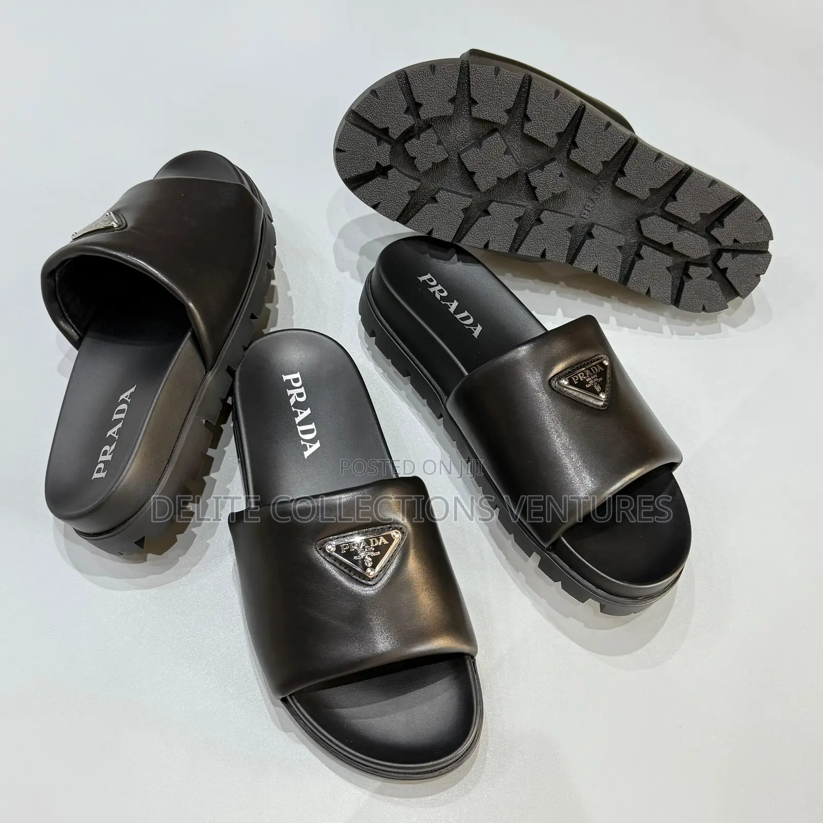 *Original Prada Logo Plaque Brushed Leather Slides Now Available