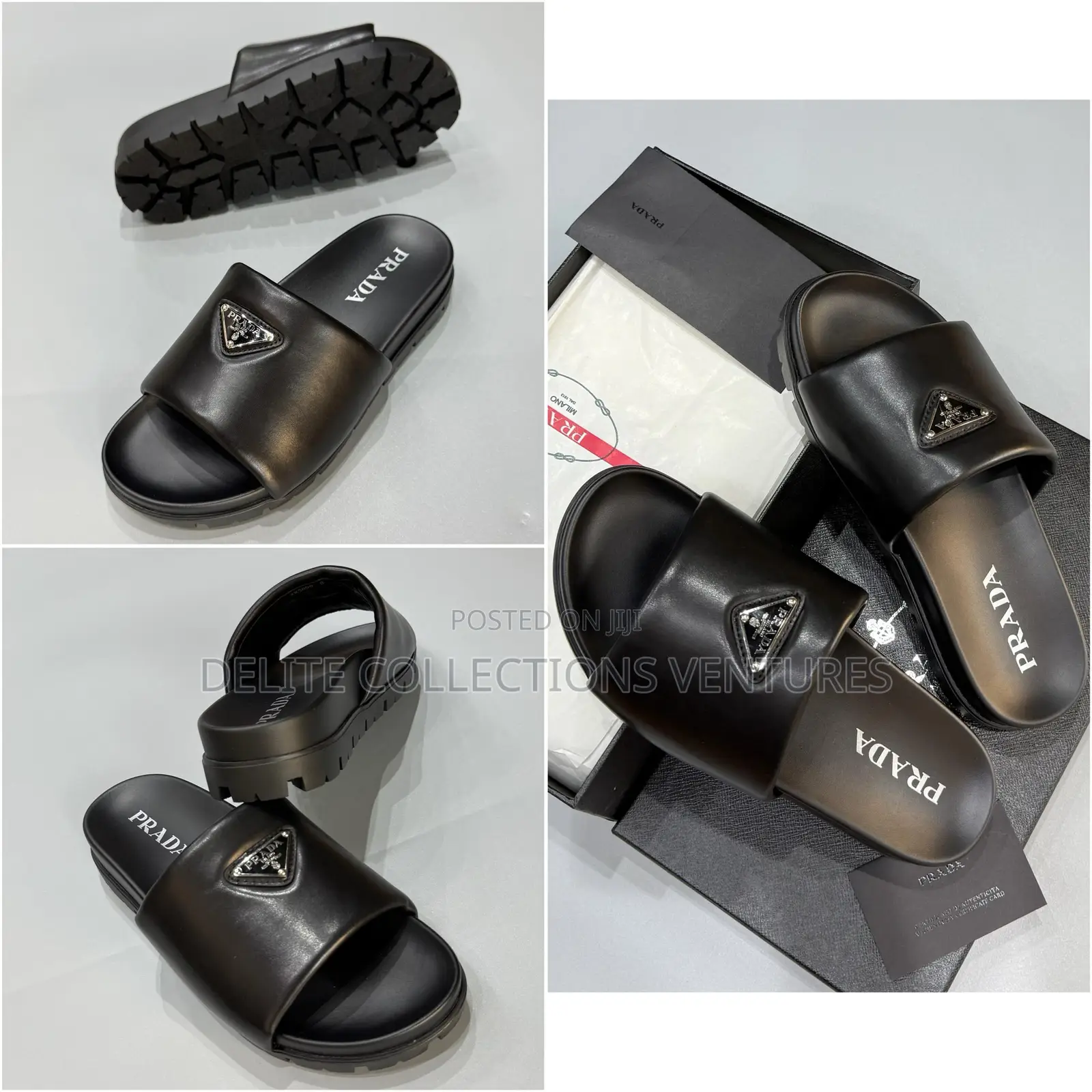 *Original Prada Logo Plaque Brushed Leather Slides Now Available