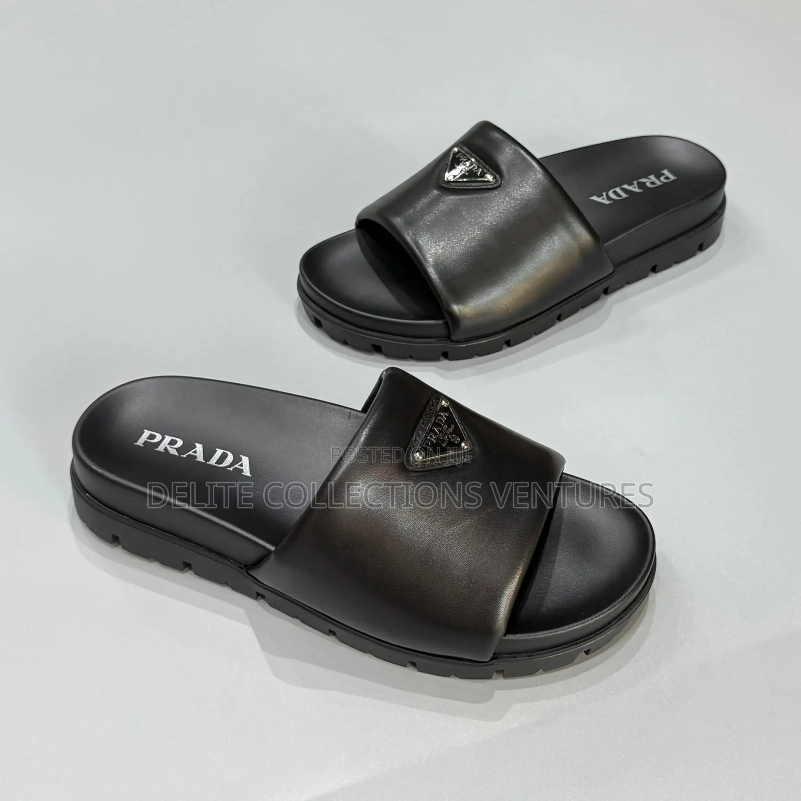 *Original Prada Logo Plaque Brushed Leather Slides Now Available
