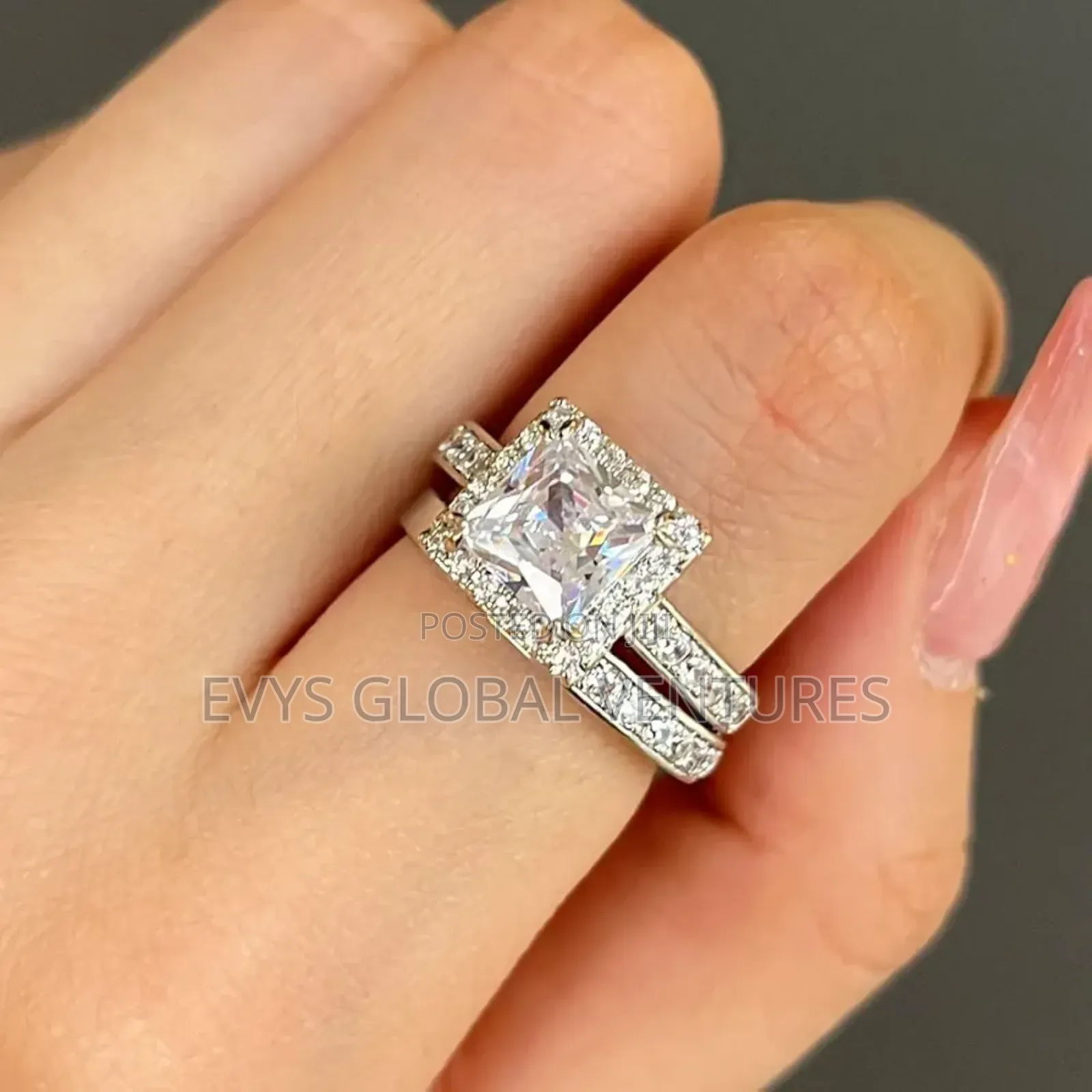 Bridal Wedding Engagement Ring Set - Silver
