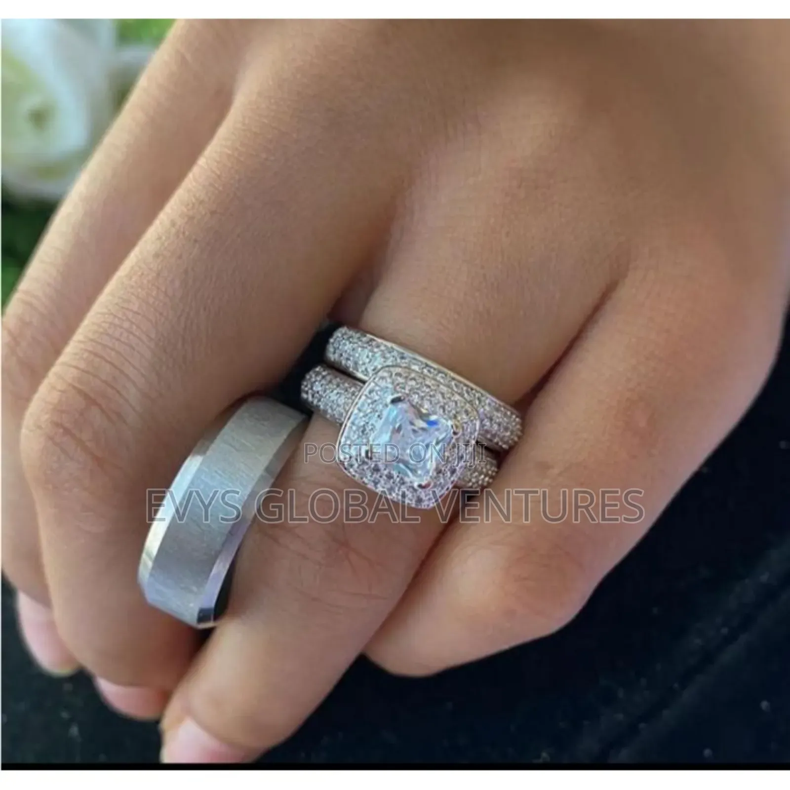 Couple's Wedding Engagement Rings+Wedding Band