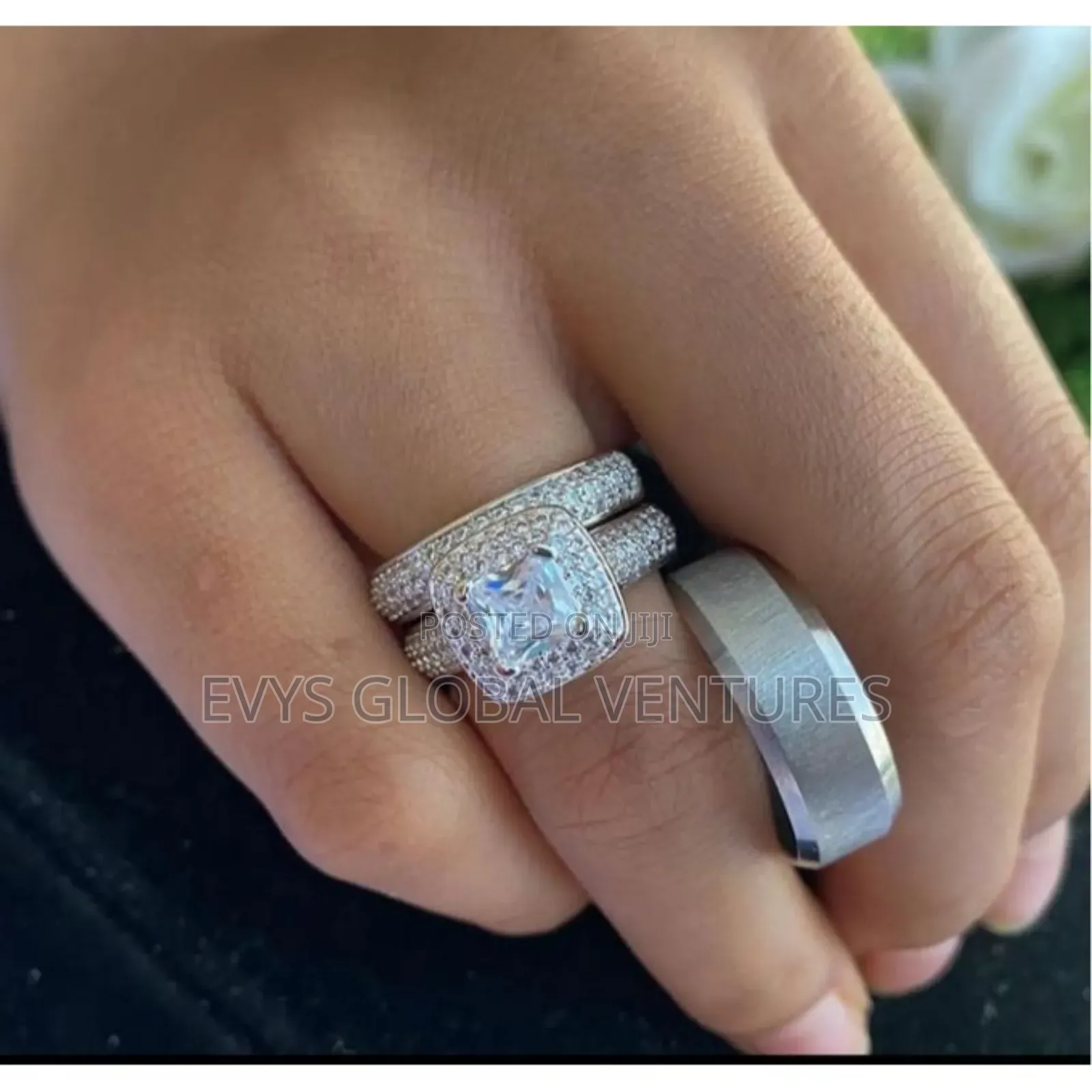 Couple's Wedding Engagement Rings+Wedding Band