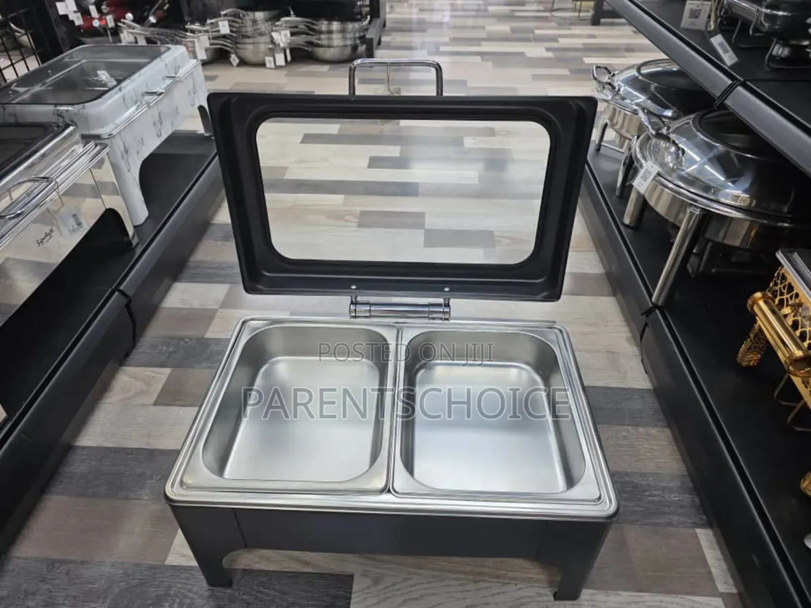 Roll Top Chafing Dish – Stainless Steel, Black, Rectangular