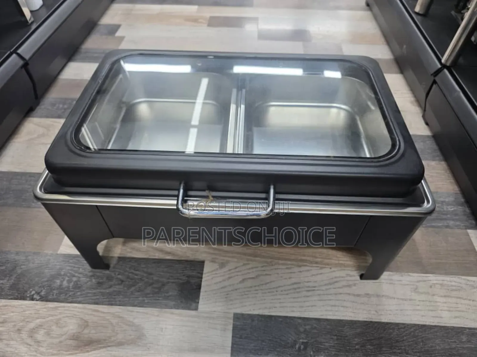 Roll Top Chafing Dish – Stainless Steel, Black, Rectangular