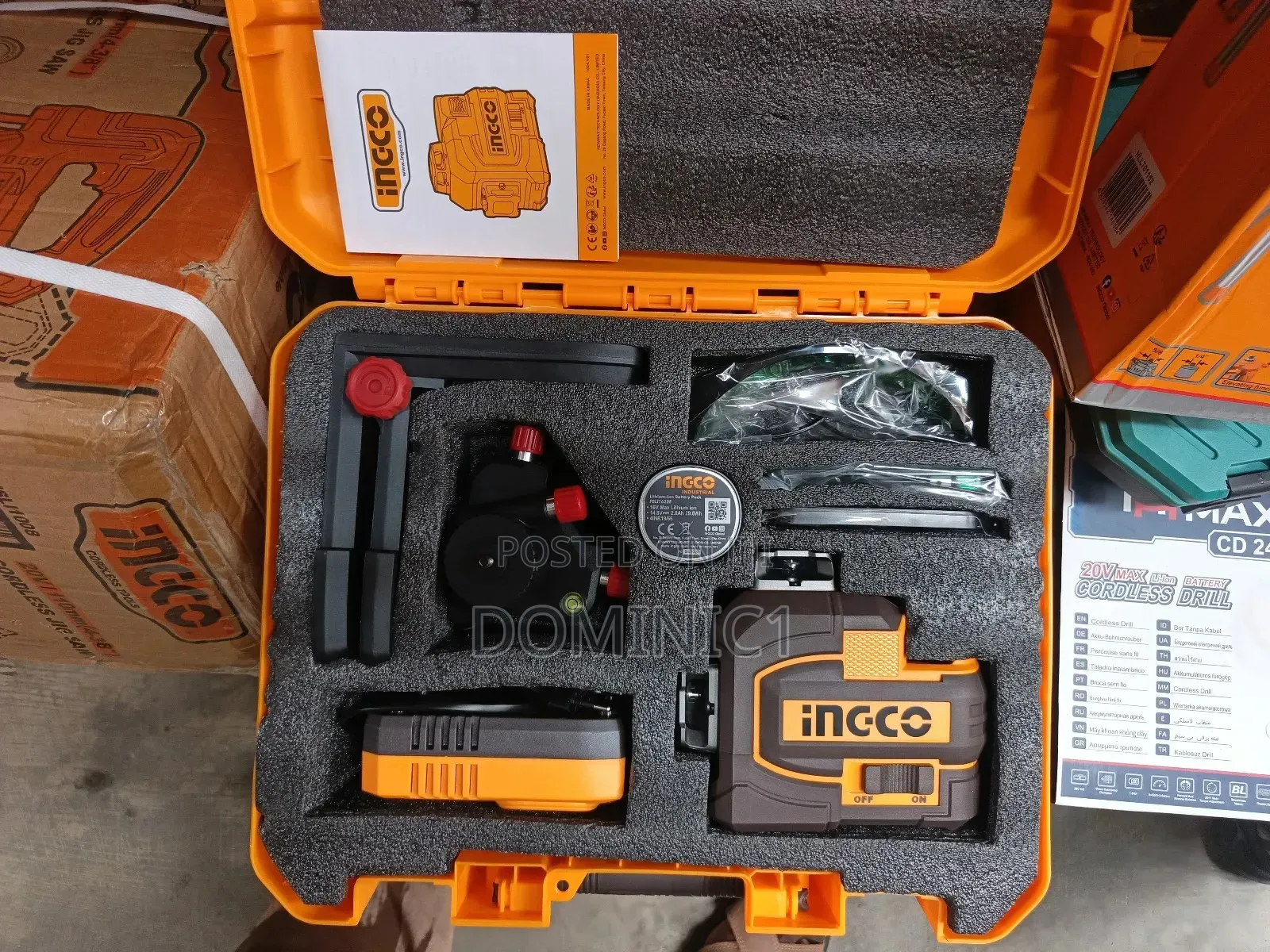 Ingco 16v Cordless 3d Laser Level (Model Hll301201) And A Tripod.