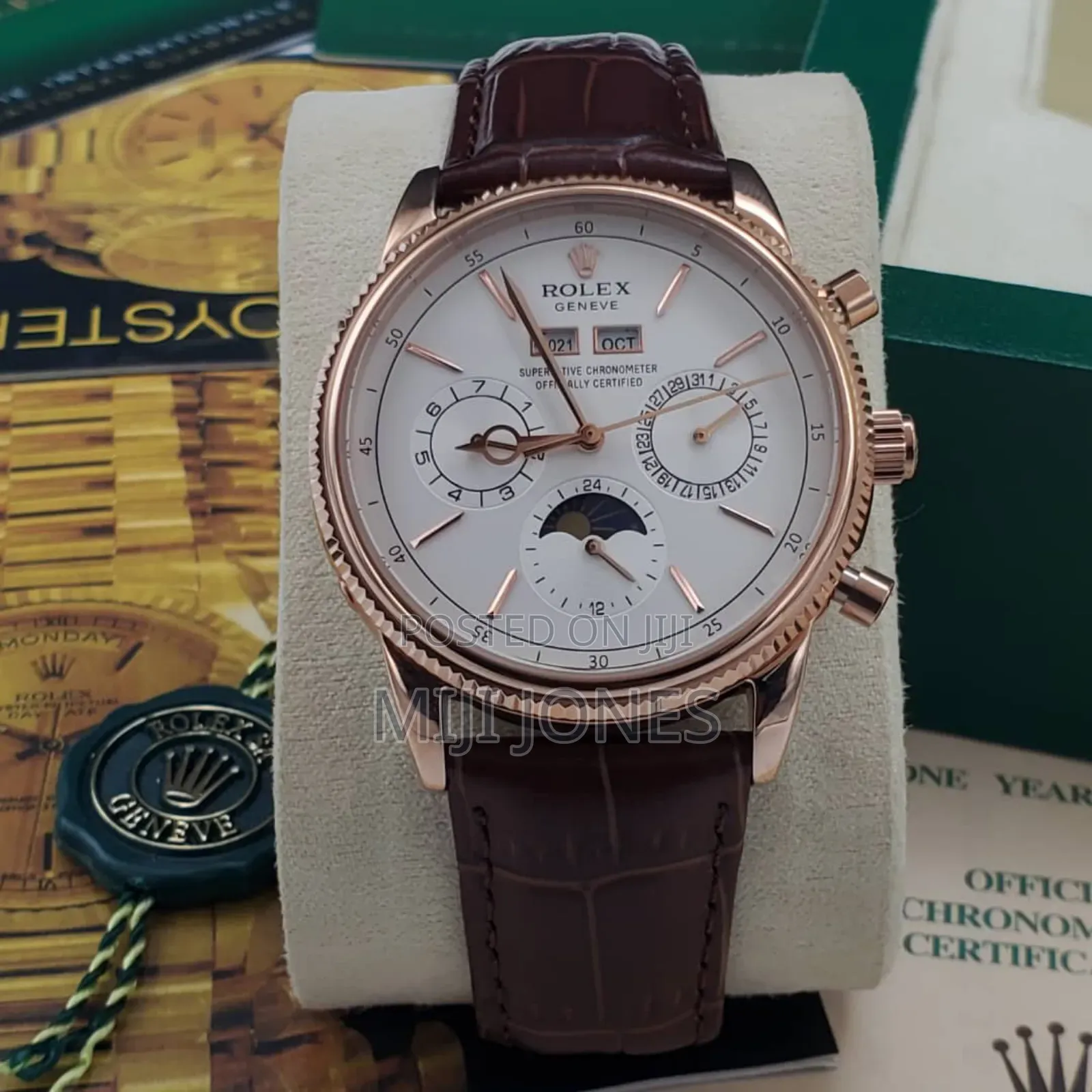 *Rolex Inspired Men’S Automatic Leather‐Strap Watch*