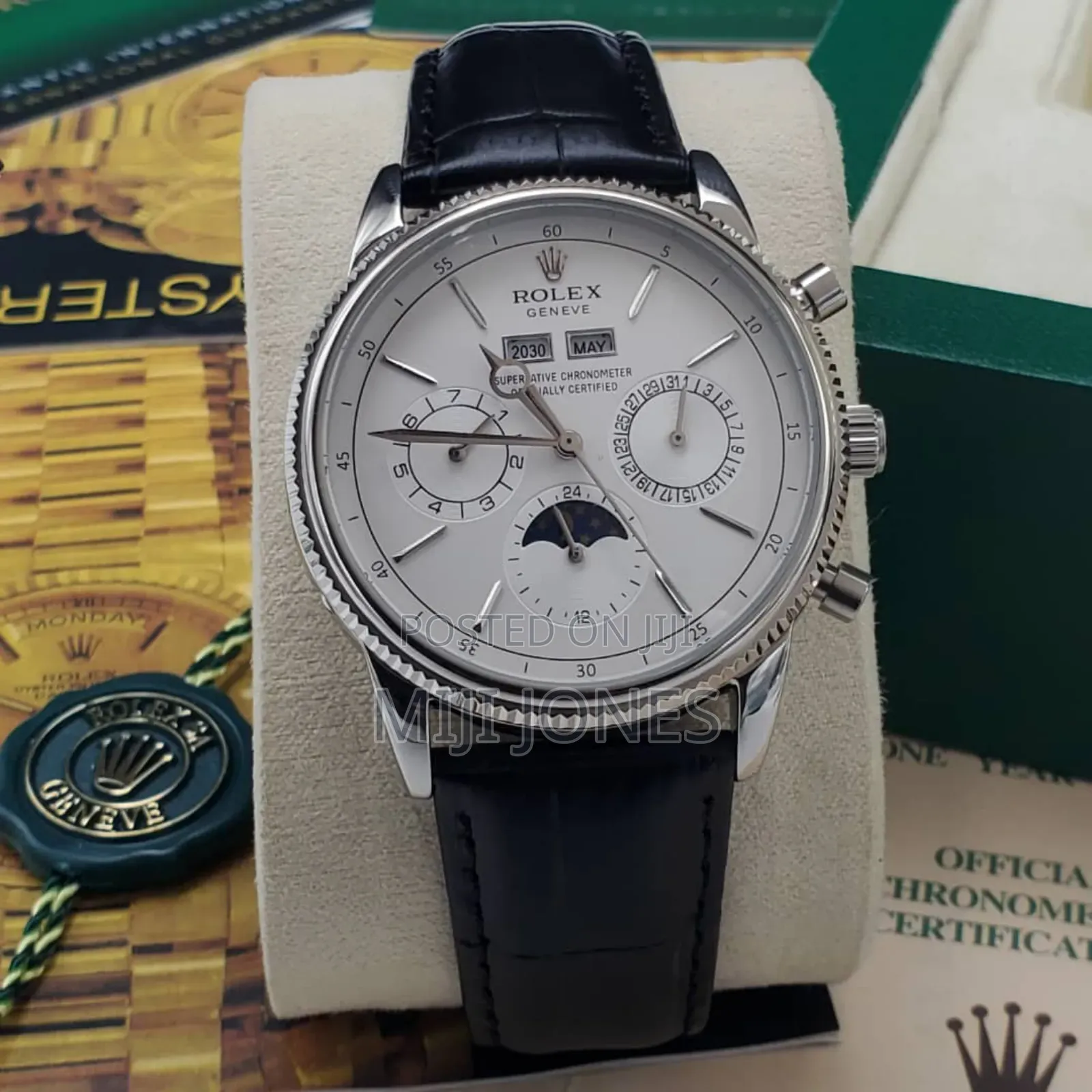 *Rolex Inspired Men’S Automatic Leather‐Strap Watch*