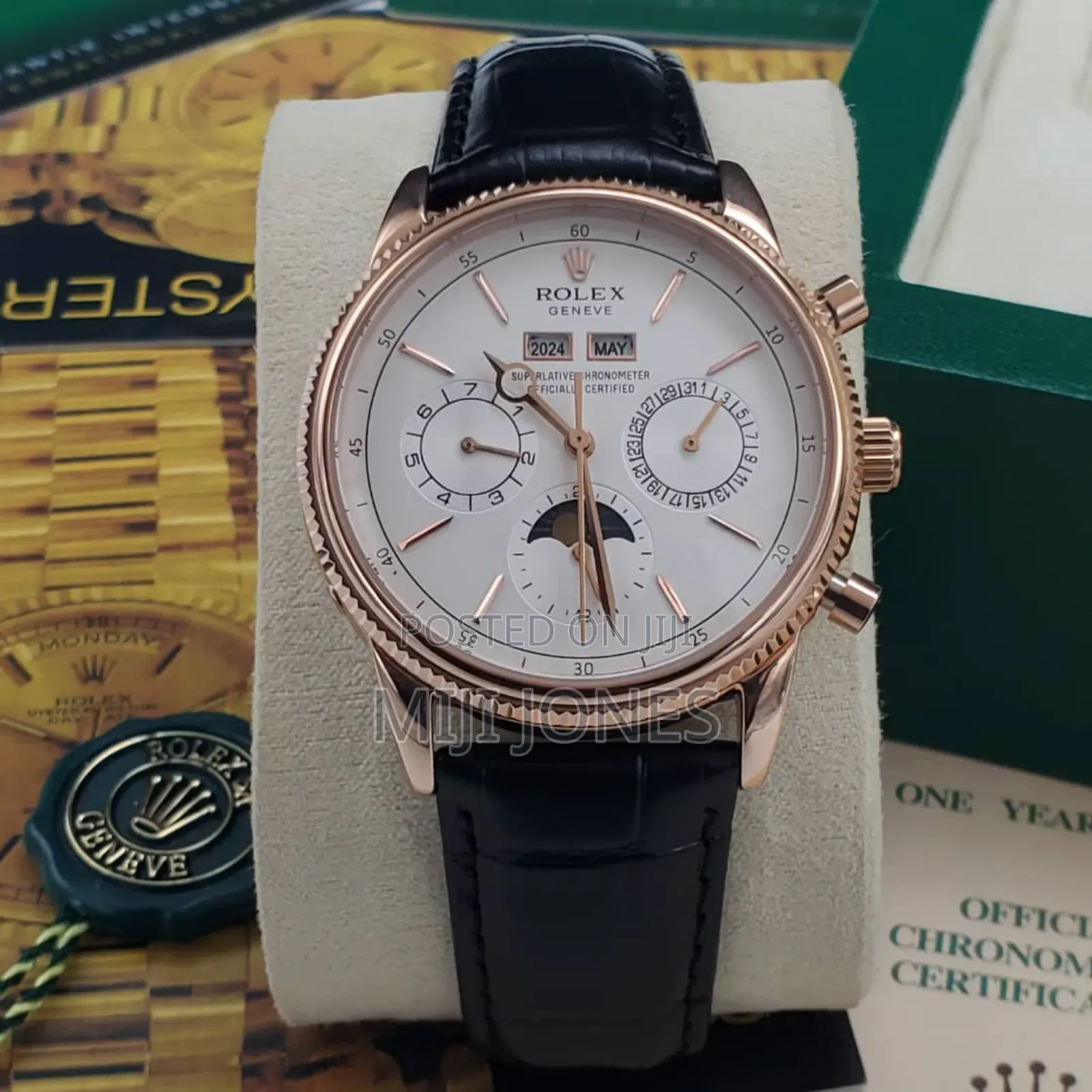 *Rolex Inspired Men’S Automatic Leather‐Strap Watch*