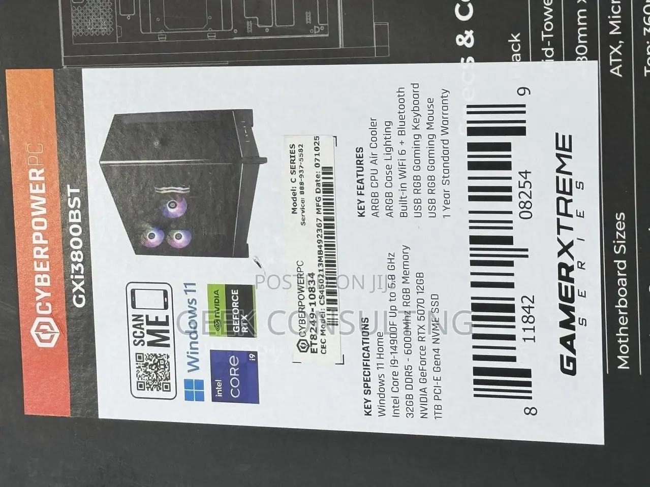 New Desktop Computer CyberpowerPC 32GB Intel Core i9 SSD 1T