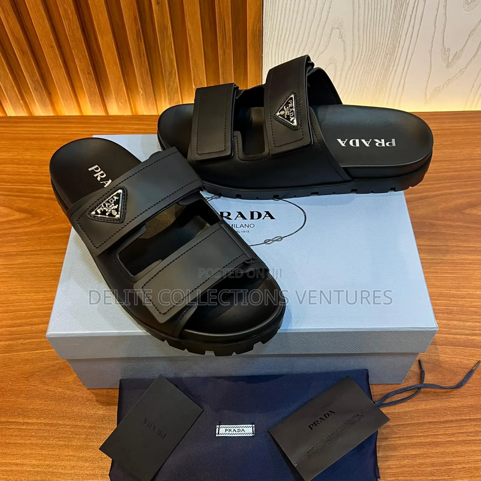 *Original Prada Logo Plaque Brushed Leather Slides Now Available