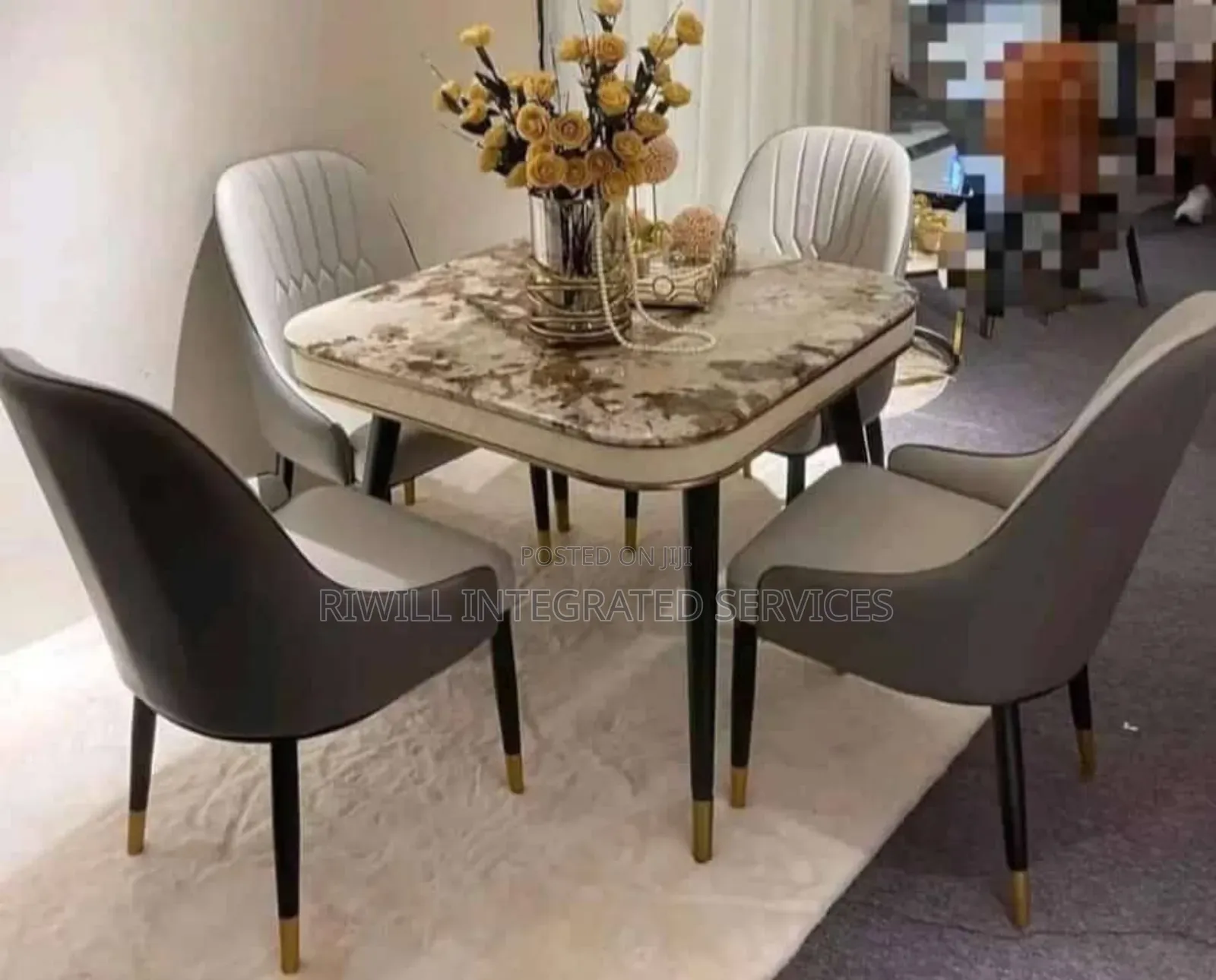 Formal Marble Dining Table With Four Chairs