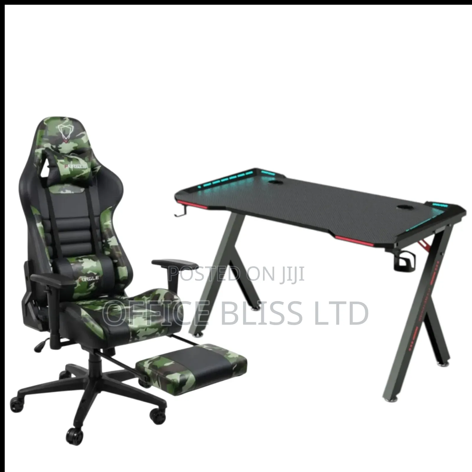 Set of Gaming Set ( RGB Table and Camouflage Gaming Chair)