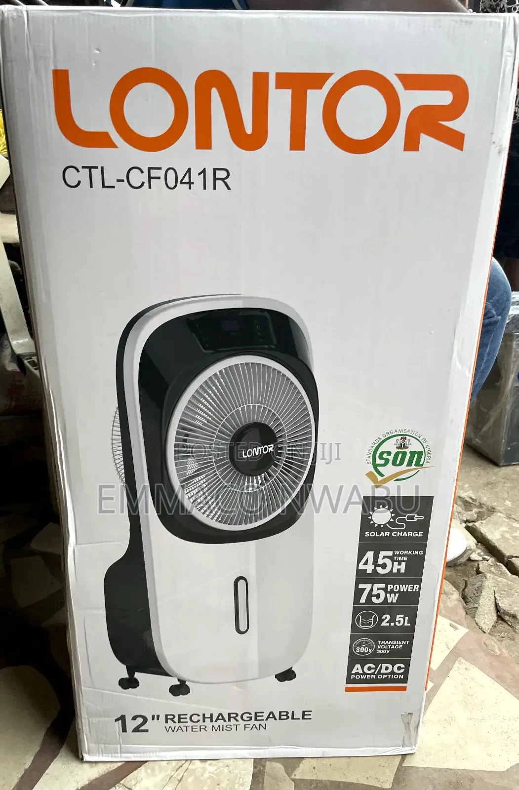 Lontor 12" Rechargeable Water Mist Fan