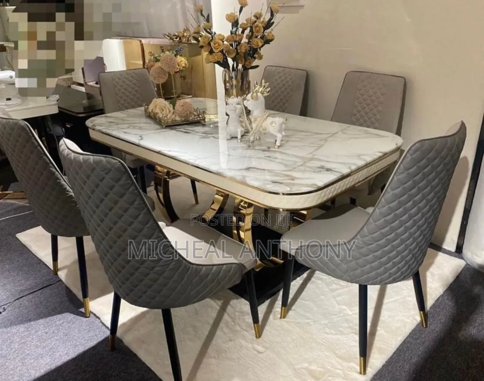 Dining Table By Six Marble Top With Six Chairs