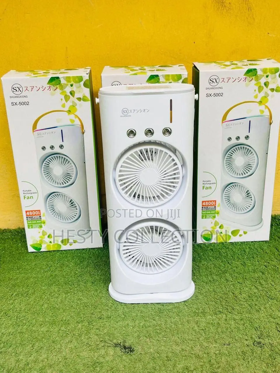 Sx Double Face Rechargeable Rotating Mist Fan With Humidifier