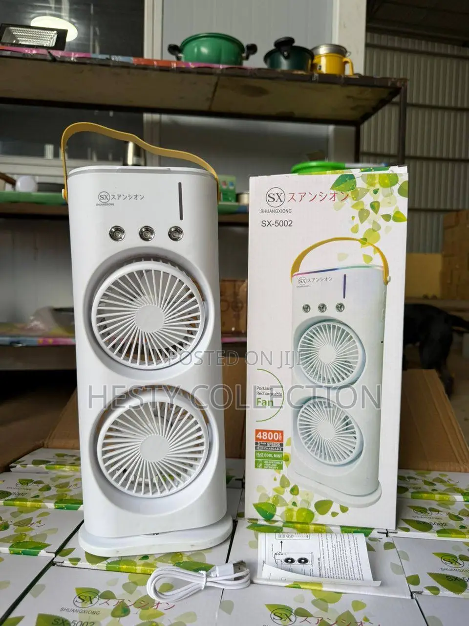 Sx Double Face Rechargeable Rotating Mist Fan With Humidifier