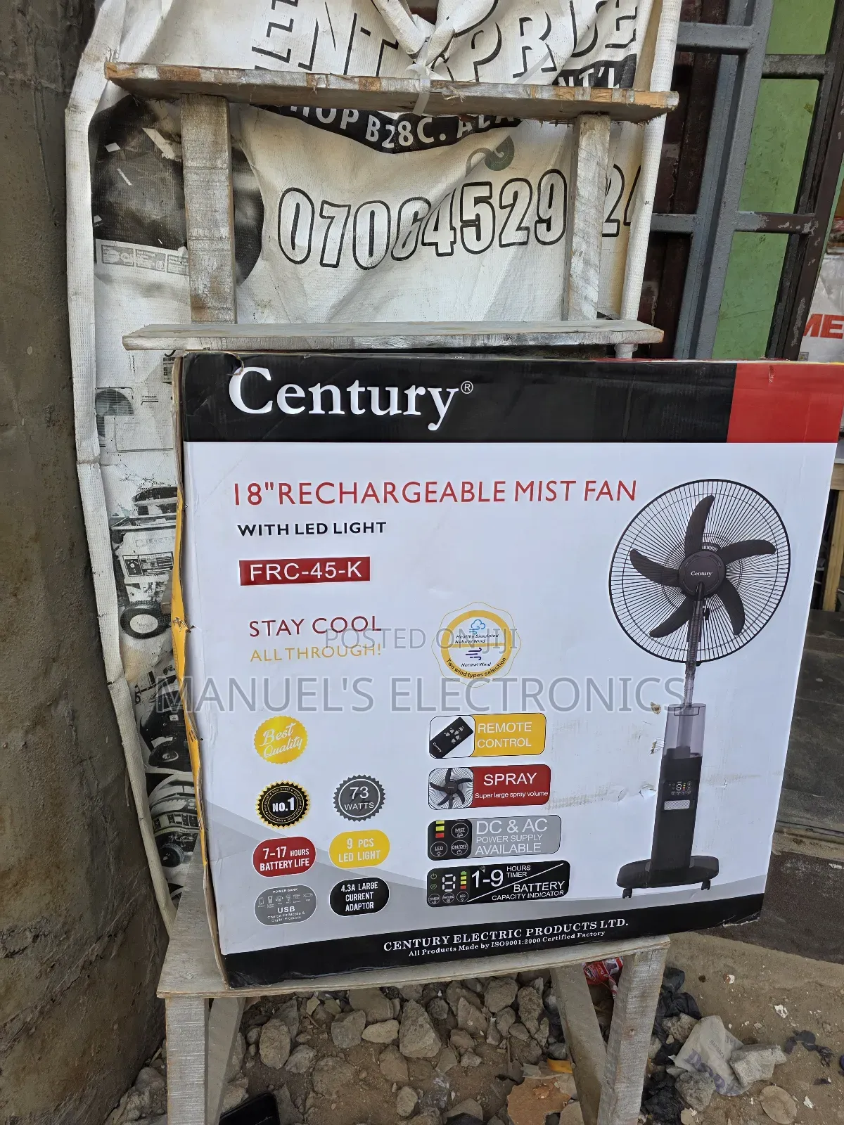 18"Century Rechargeable Standing Mist Fan