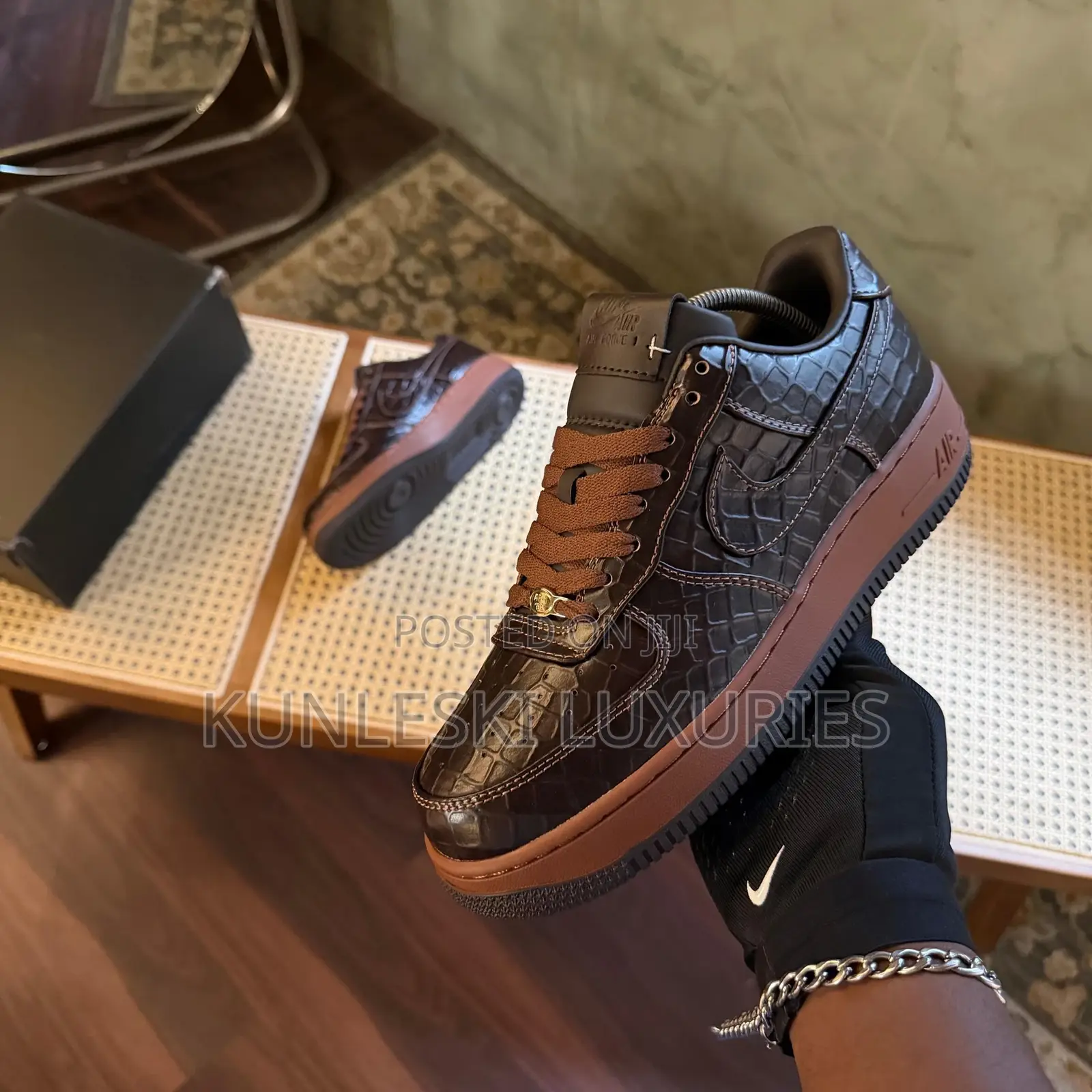 Original Nike Air Force 1 Low Textured Croc/Fauna Brown Sneakers
