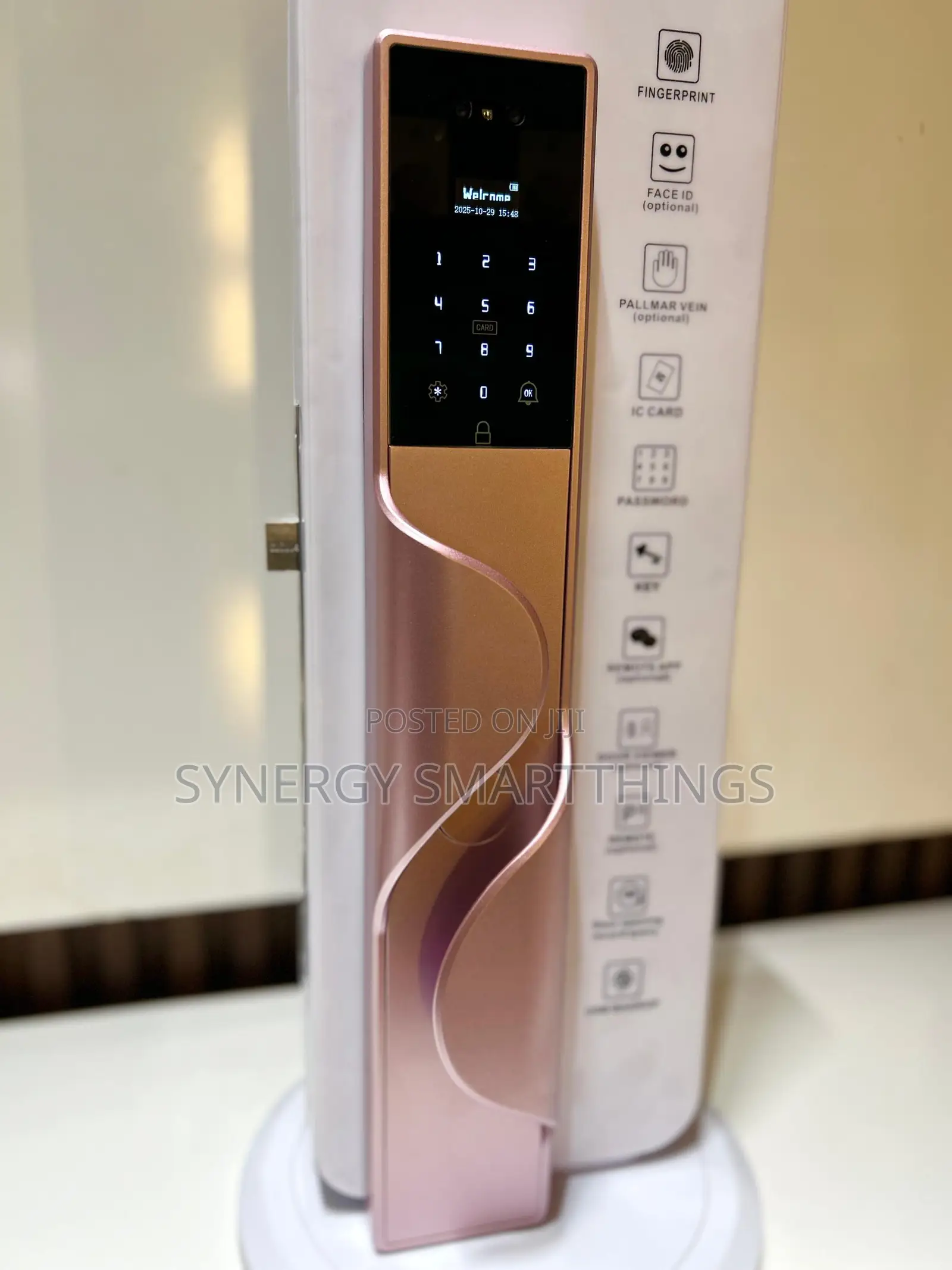 Tuya Smart Security Door Lock Camera Fingerprints Mechanical Keys Pink