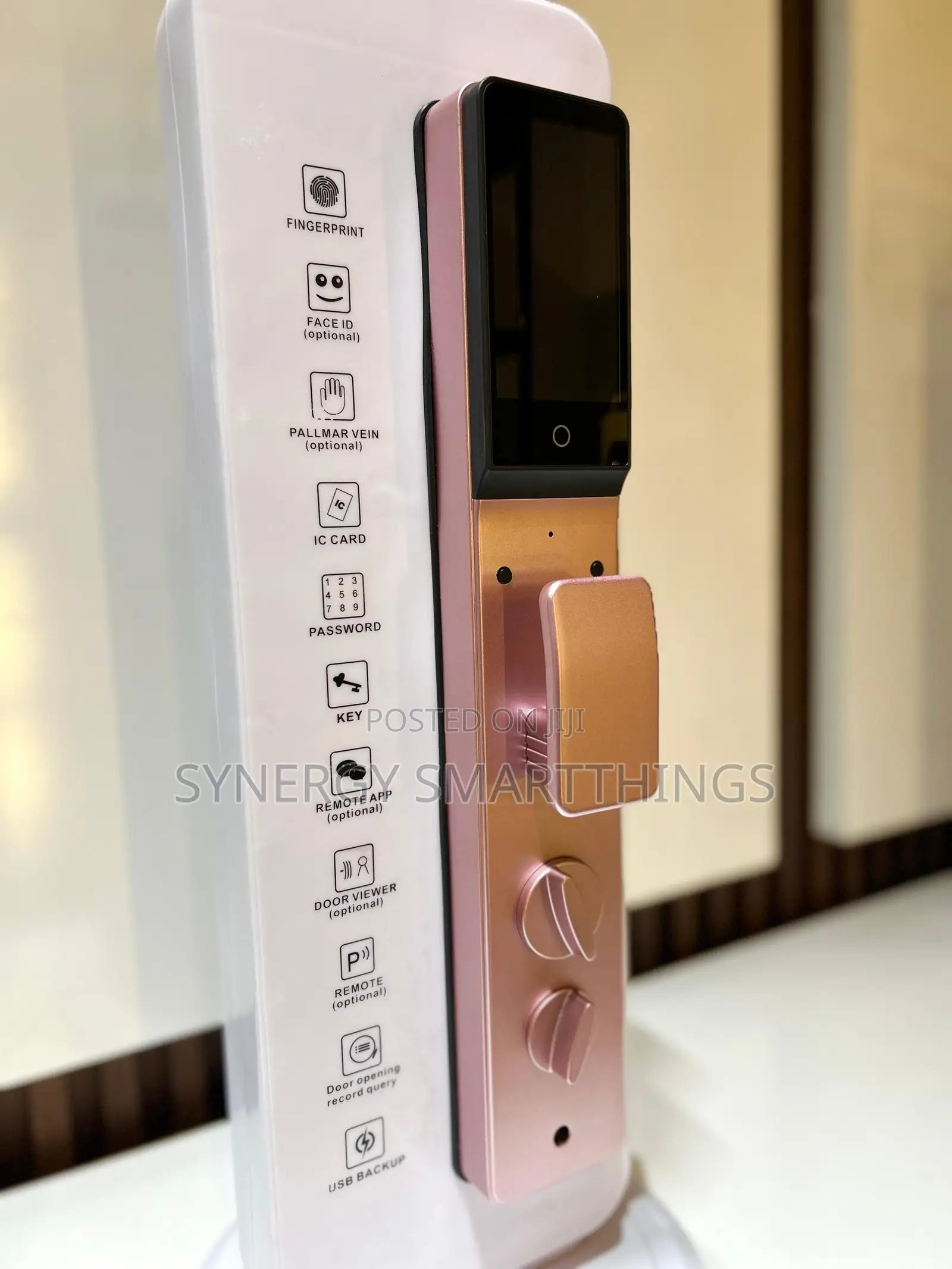 Tuya Smart Security Door Lock Camera Fingerprints Mechanical Keys Pink