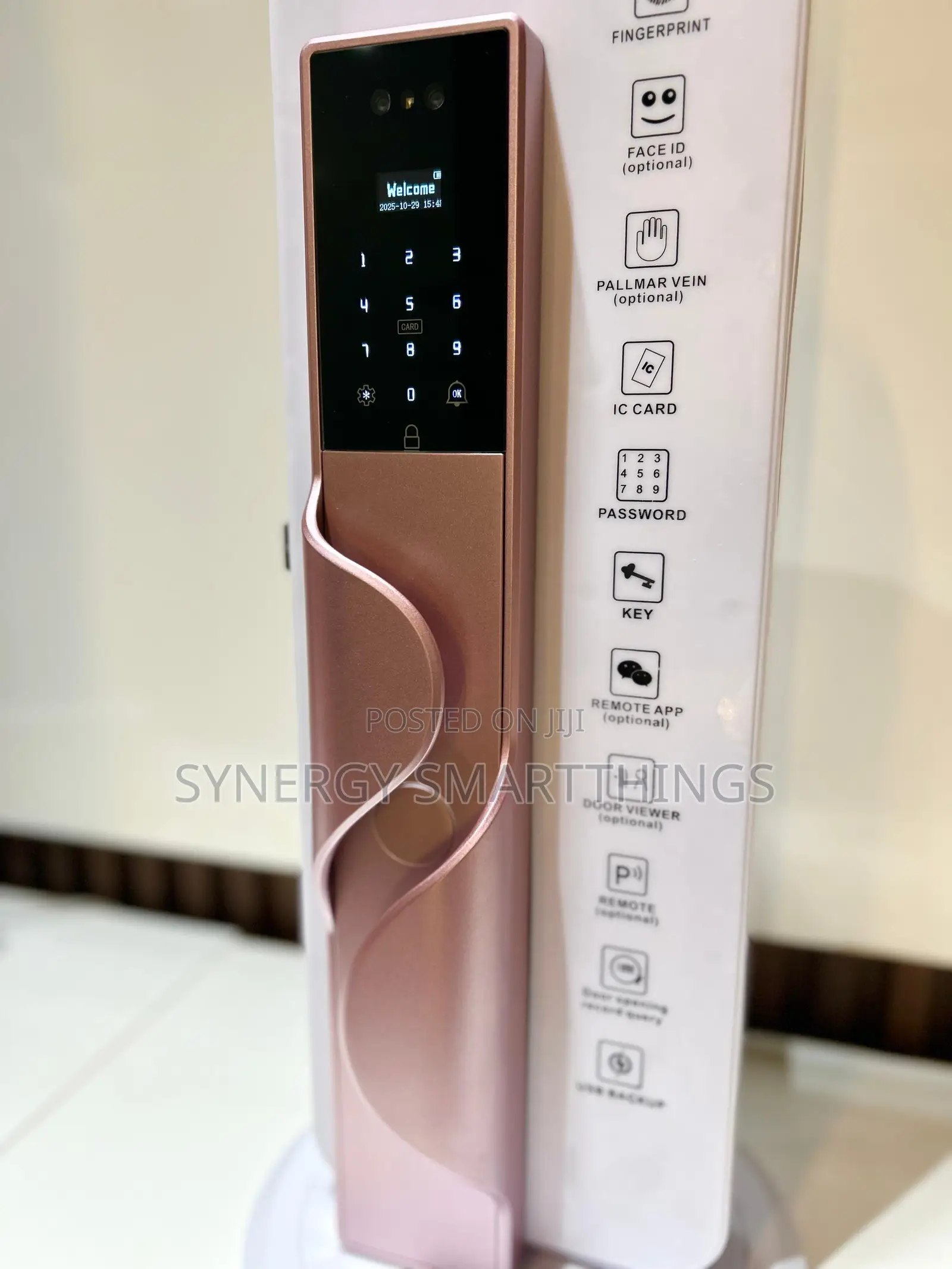 Tuya Smart Security Door Lock Camera Fingerprints Mechanical Keys Pink