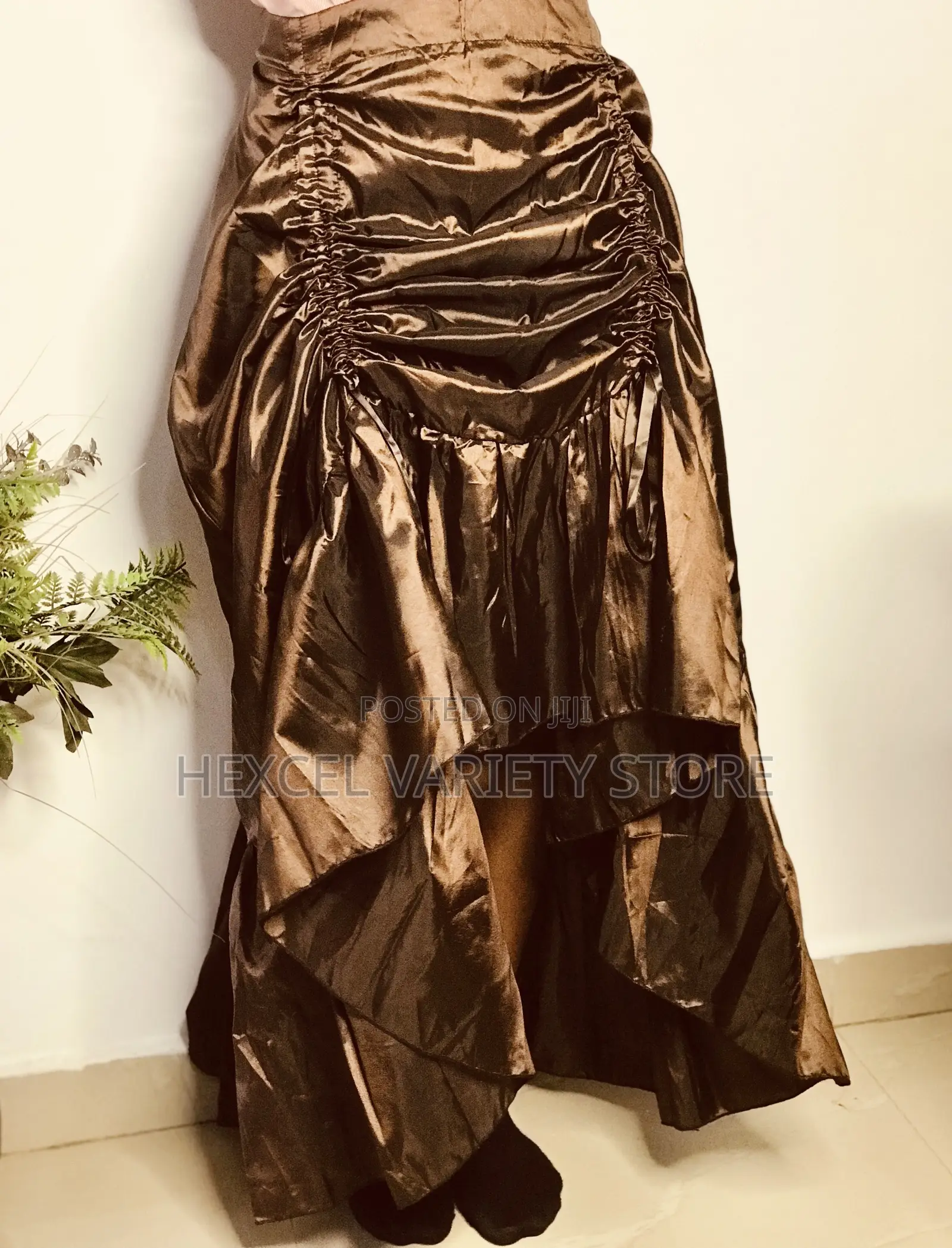 Elegant Satin Brown Skirt With Drawstring – Stylish Classy