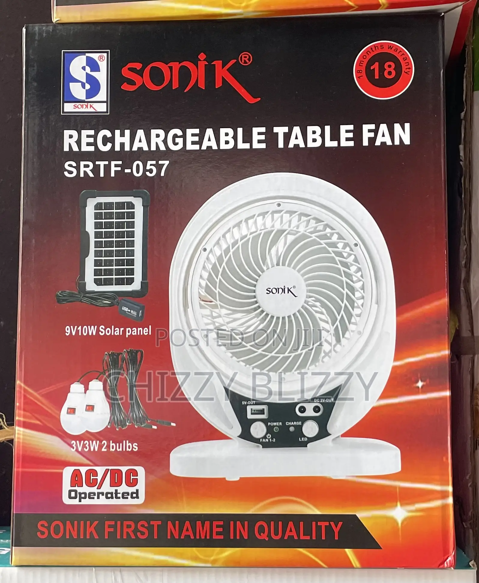 Sonik Rechargable Table Fan 8inches