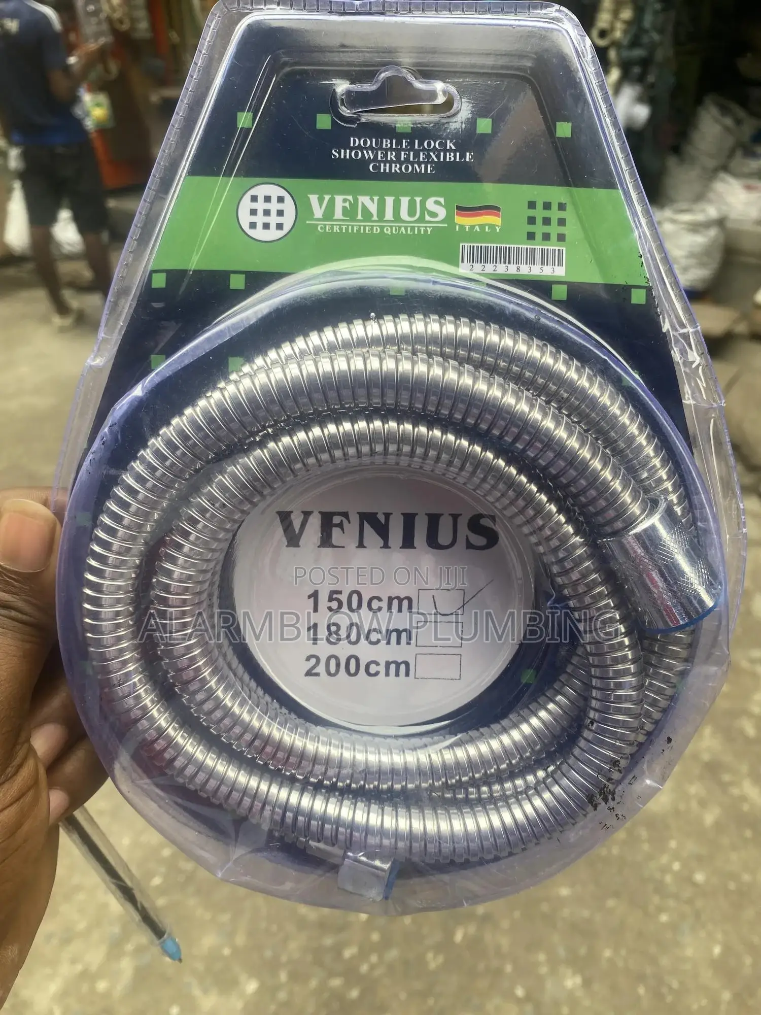 Venius Double Lock Shower Flexible Hose in a Chrome Finish.