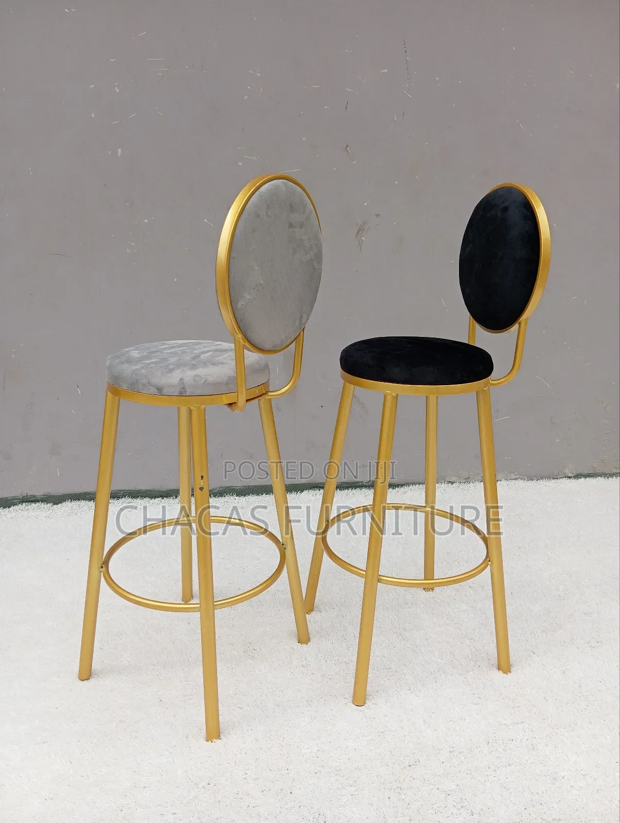 Luxury Velvet Bar Stools - Gold Frame High-Back Counter Chairs