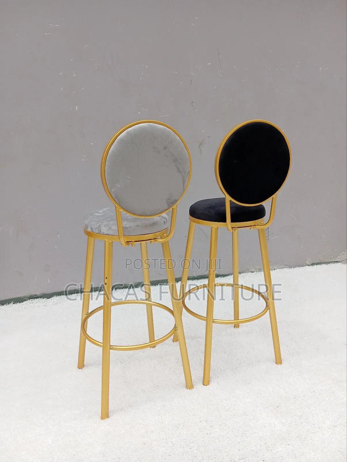 Luxury Velvet Bar Stools - Gold Frame High-Back Counter Chairs