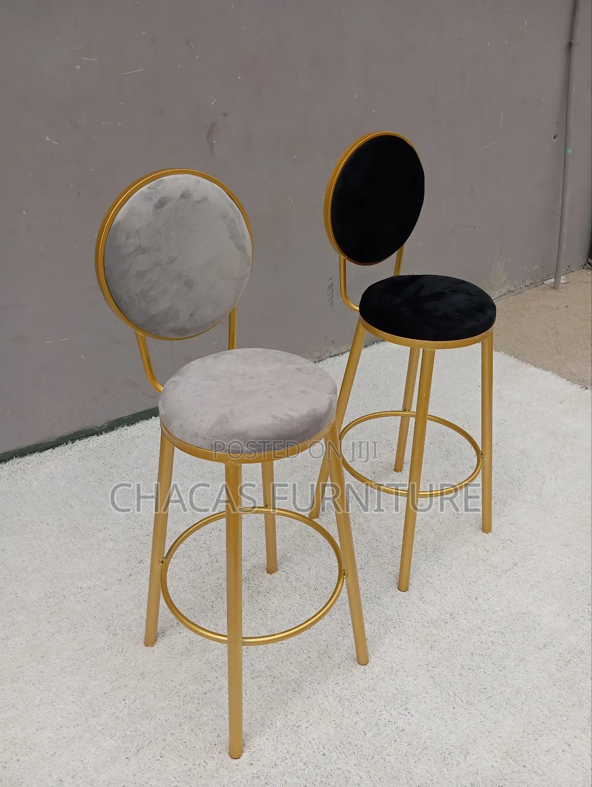 Luxury Velvet Bar Stools - Gold Frame High-Back Counter Chairs