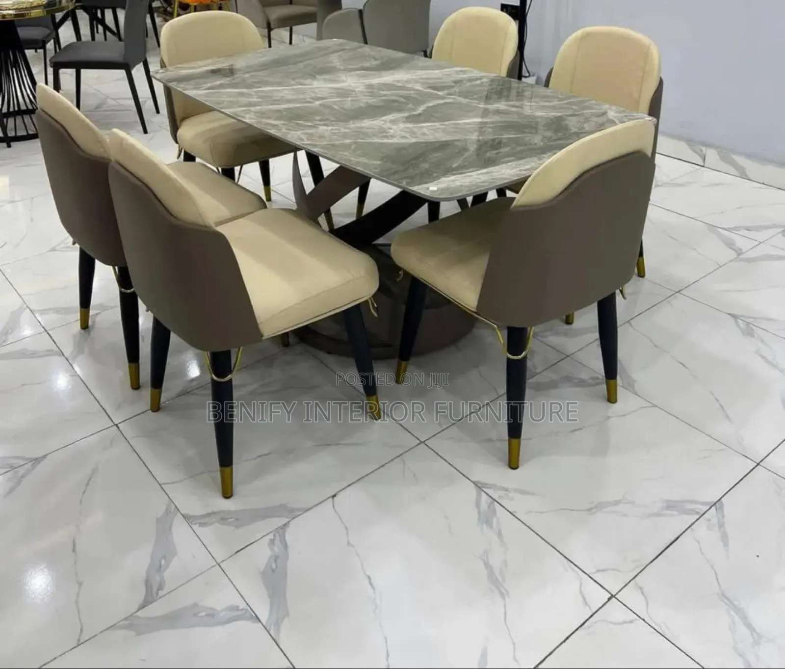 6 Seaters Modern Marble Dining Table and Chair
