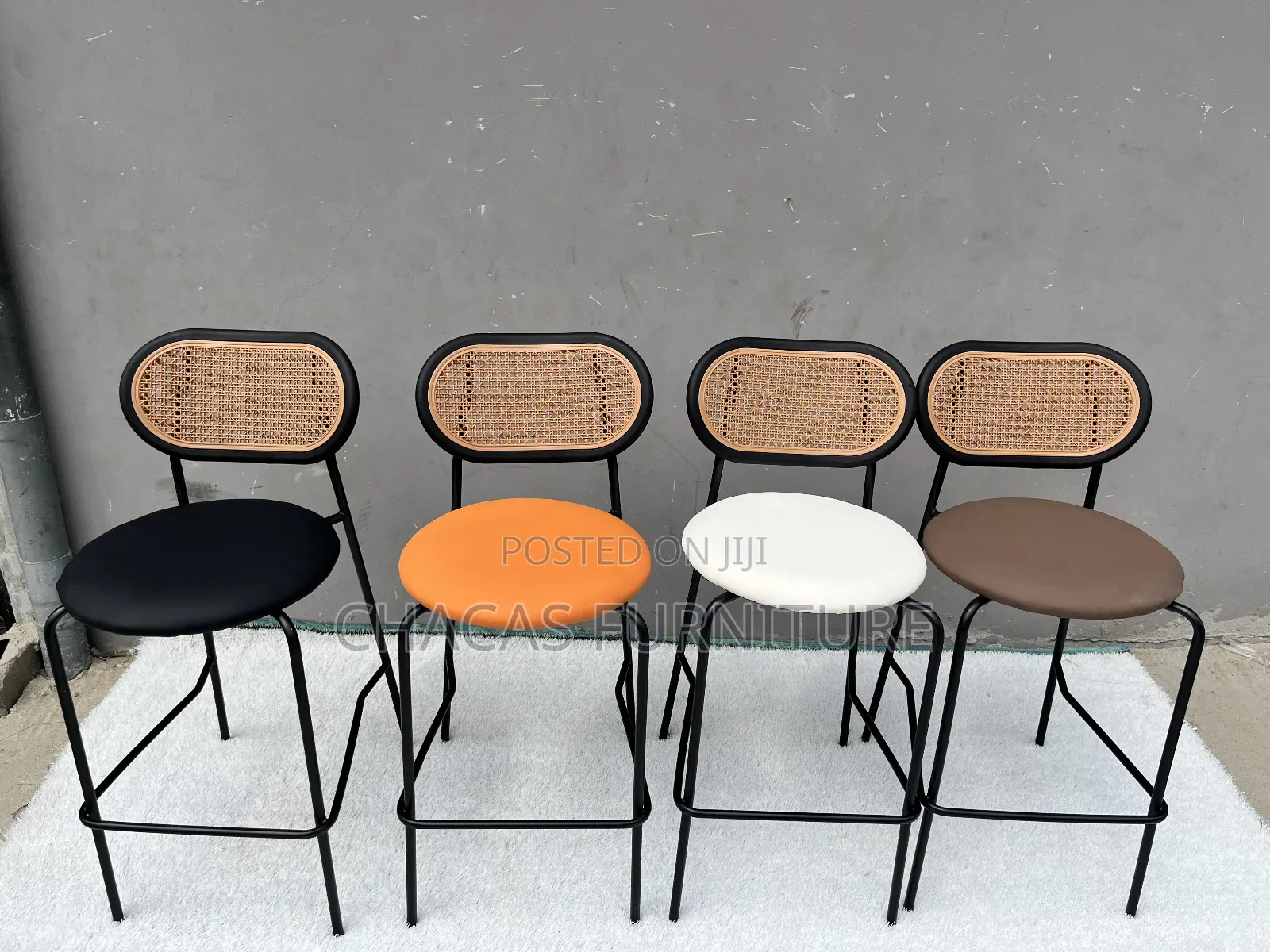 Modern Rattan Bar Stools - Padded Kitchen Island Counter Chairs
