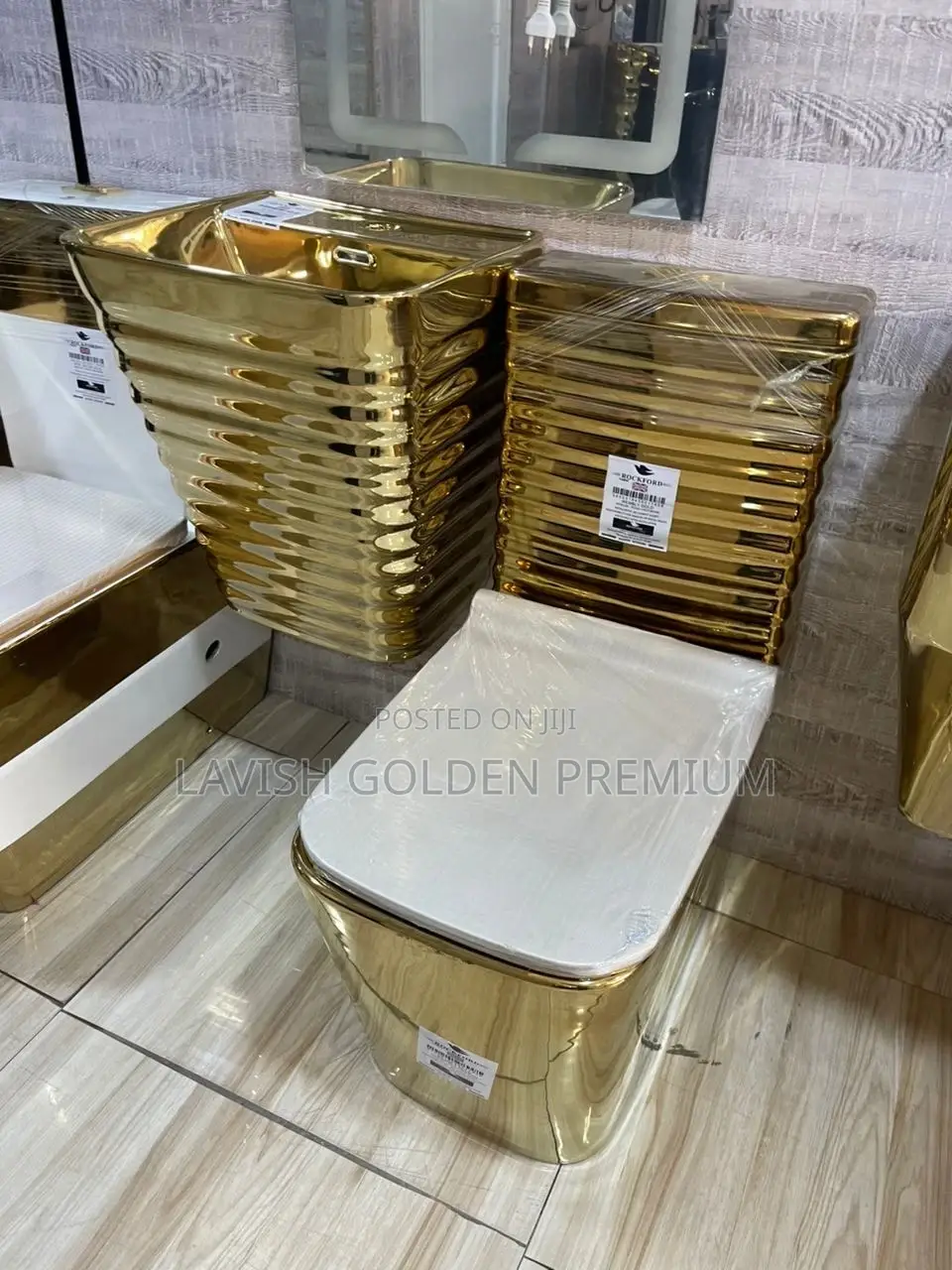 Brand New Gold Back to Wall Soft Close Water Closet With Hanging Basin